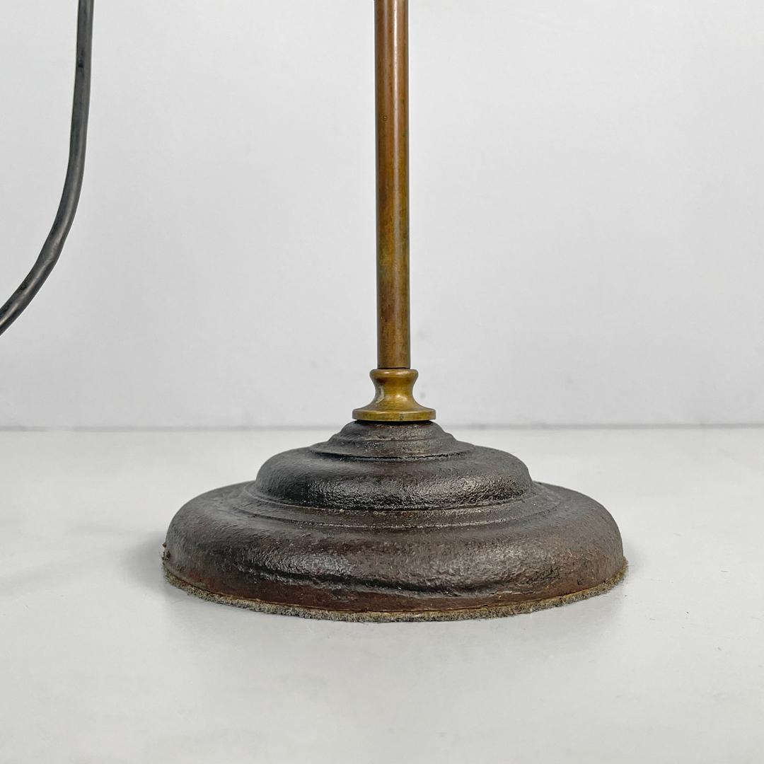 Italian adjustable brass and glass table lamp with ceramic switch, early 1900s 14