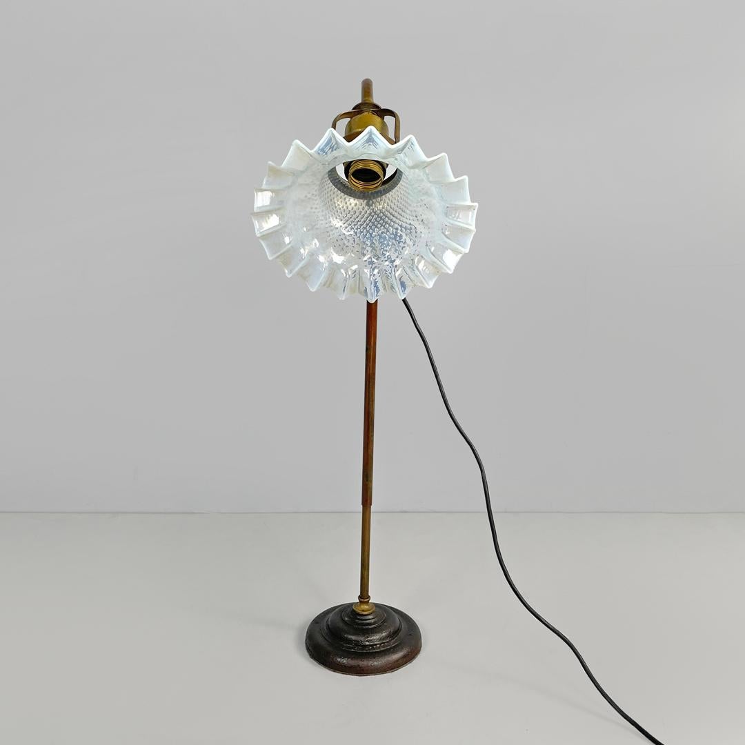 Brass Italian adjustable brass and glass table lamp with ceramic switch, early 1900s