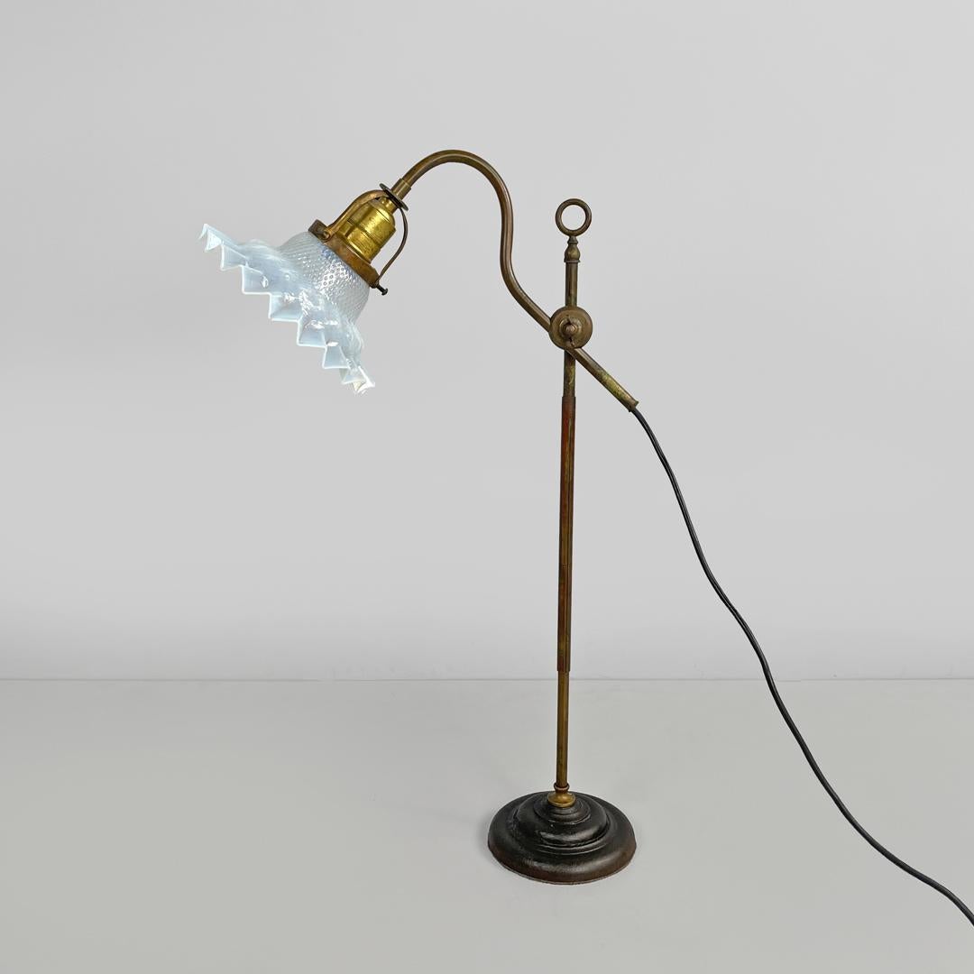 Italian adjustable brass and glass table lamp with ceramic switch, early 1900s 1