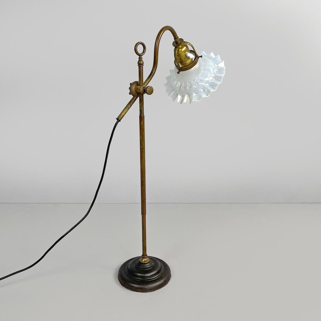 Italian adjustable brass and glass table lamp with ceramic switch, early 1900s 2
