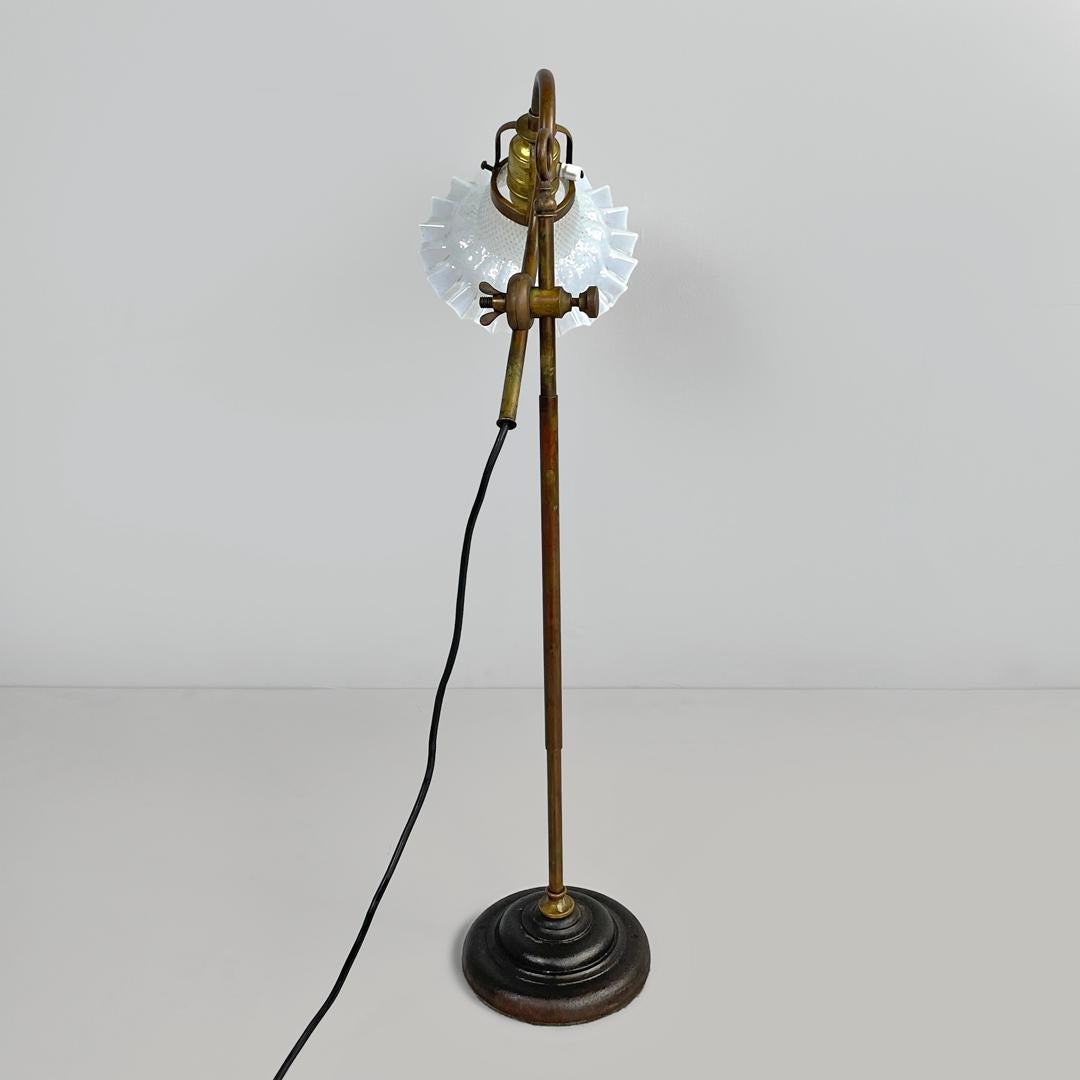 Italian adjustable brass and glass table lamp with ceramic switch, early 1900s 3