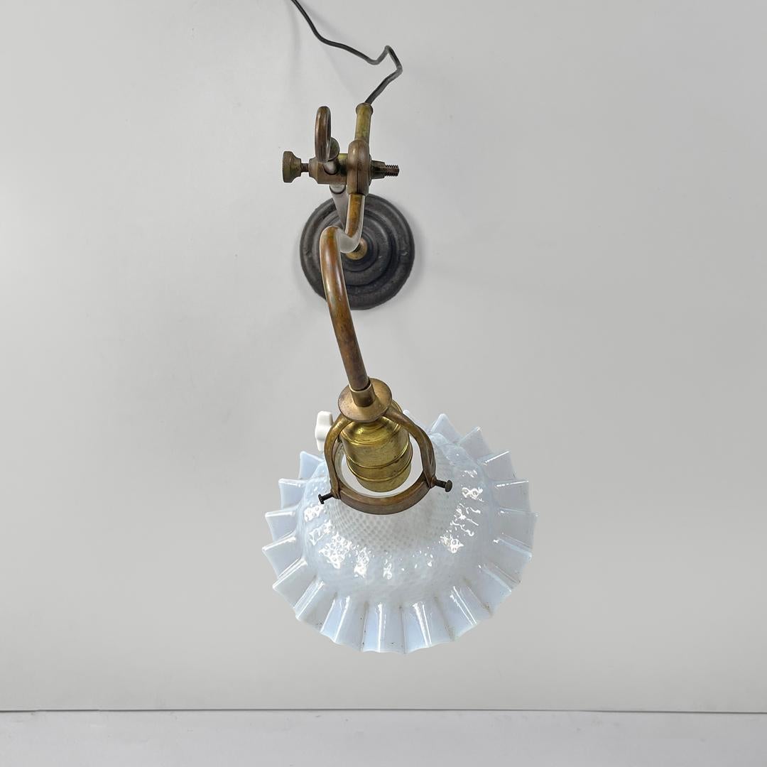 Italian adjustable brass and glass table lamp with ceramic switch, early 1900s 4