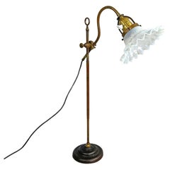 Italian adjustable brass and glass table lamp with ceramic switch, early 1900s