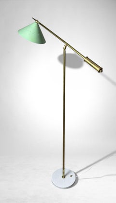Italian Adjustable Brass Floor Lamp With Stone Base