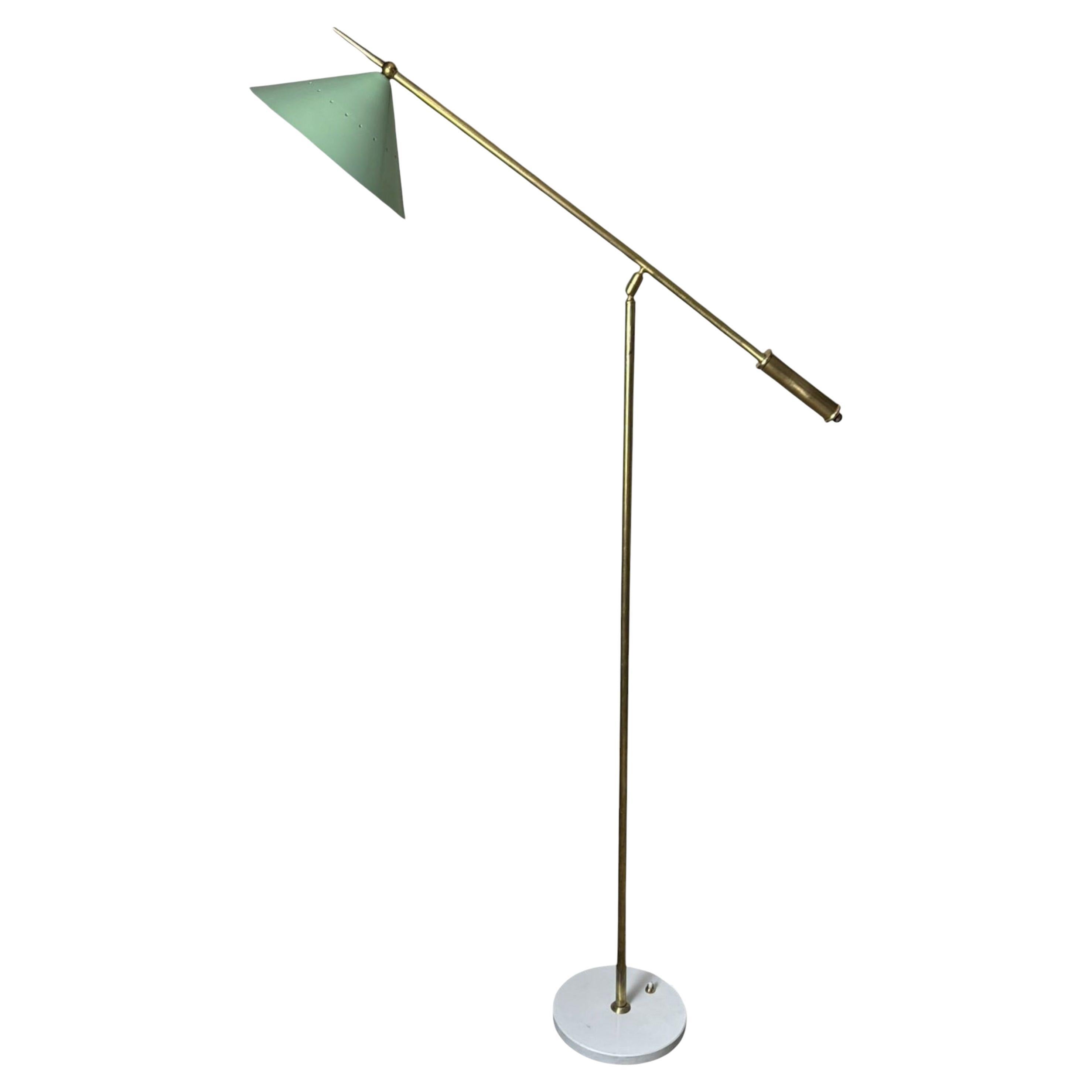Italian Adjustable Brass Floor Lamp With Stone Base