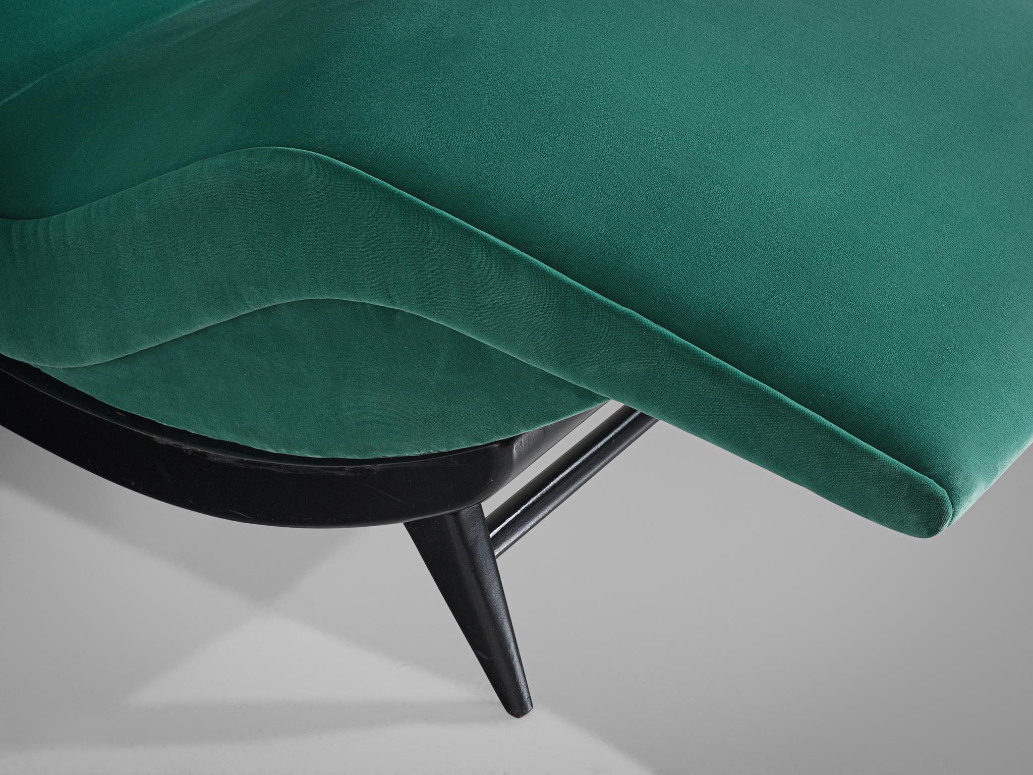 Mid-Century Modern Italian Adjustable Chaise Longue Upholstered in Green Velvet