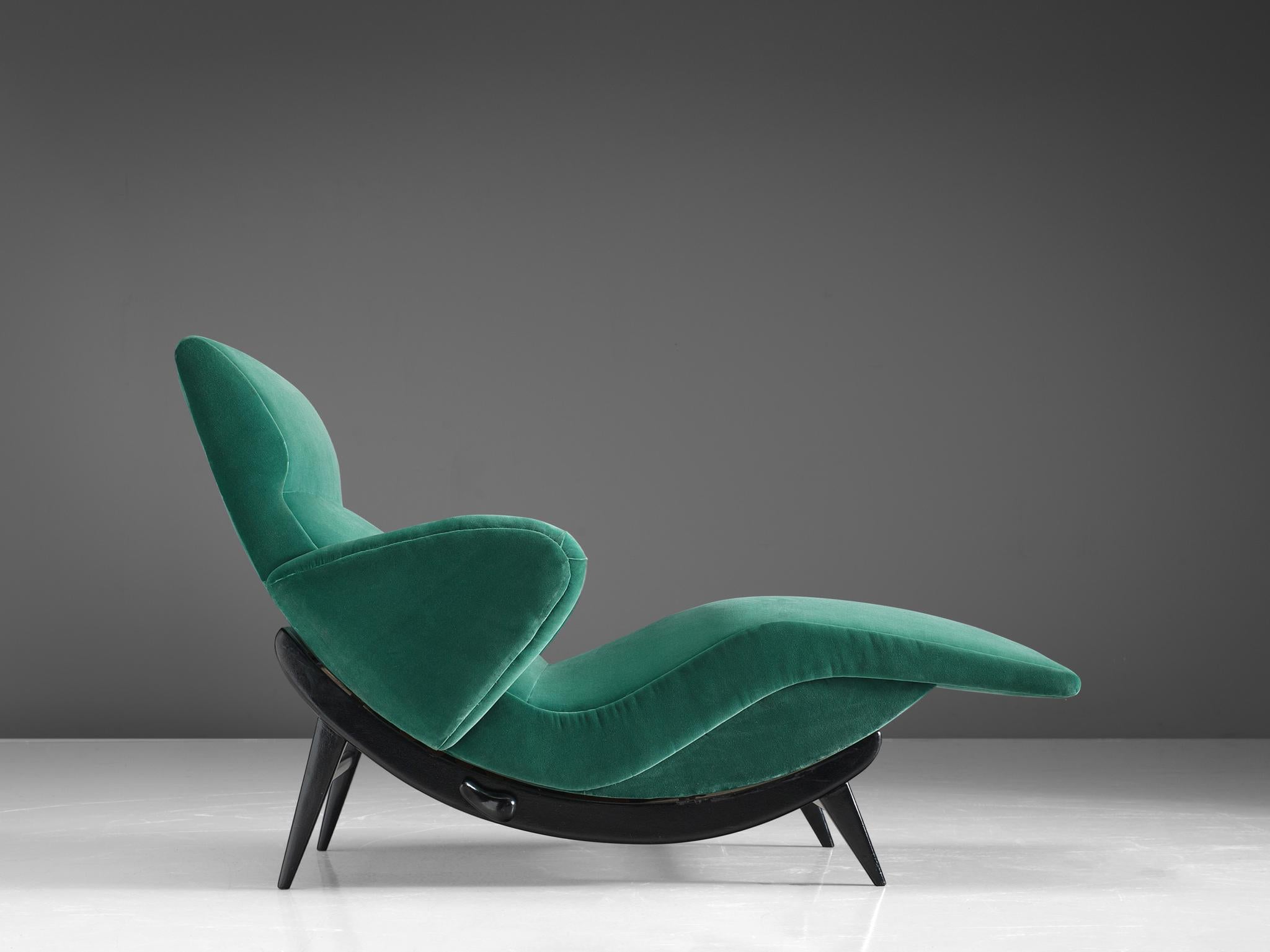 Italian Adjustable Chaise Longue Upholstered in Green Velvet 2