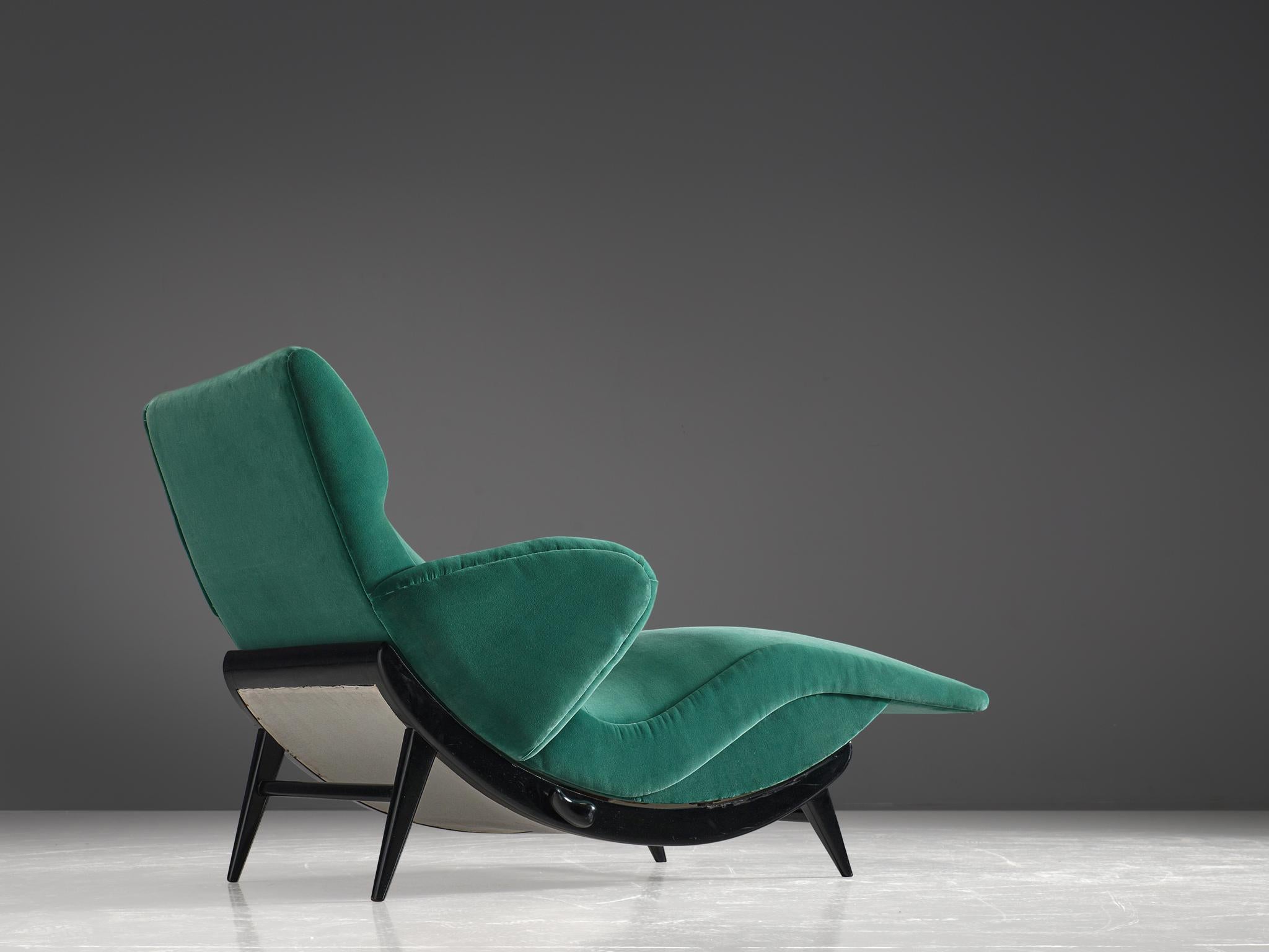 Italian Adjustable Chaise Longue Upholstered in Green Velvet 4