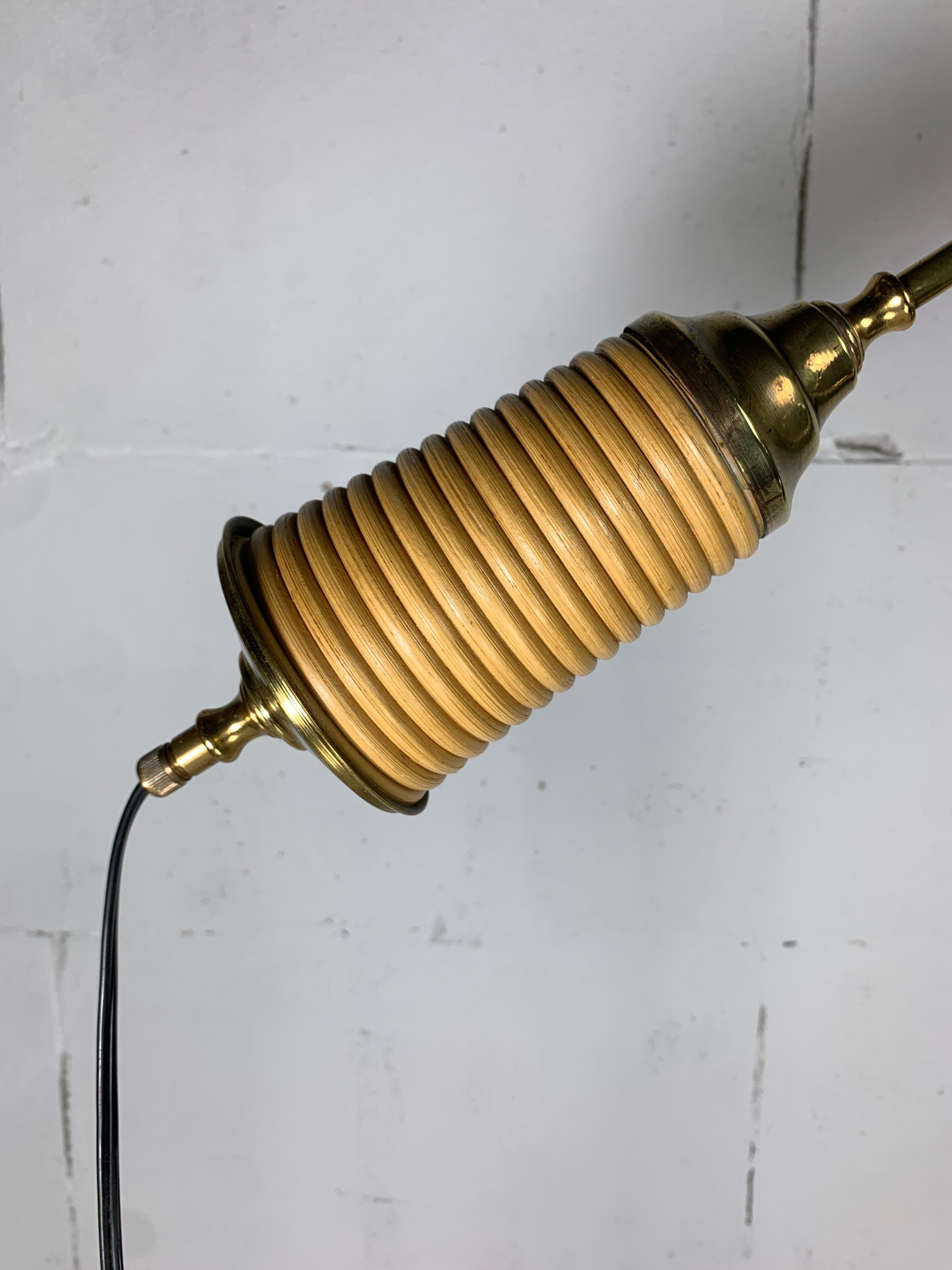 Italian Adjustable Floor Lamp in Pencil Reed, Bamboo, Rattan and Brass, 1970s 8