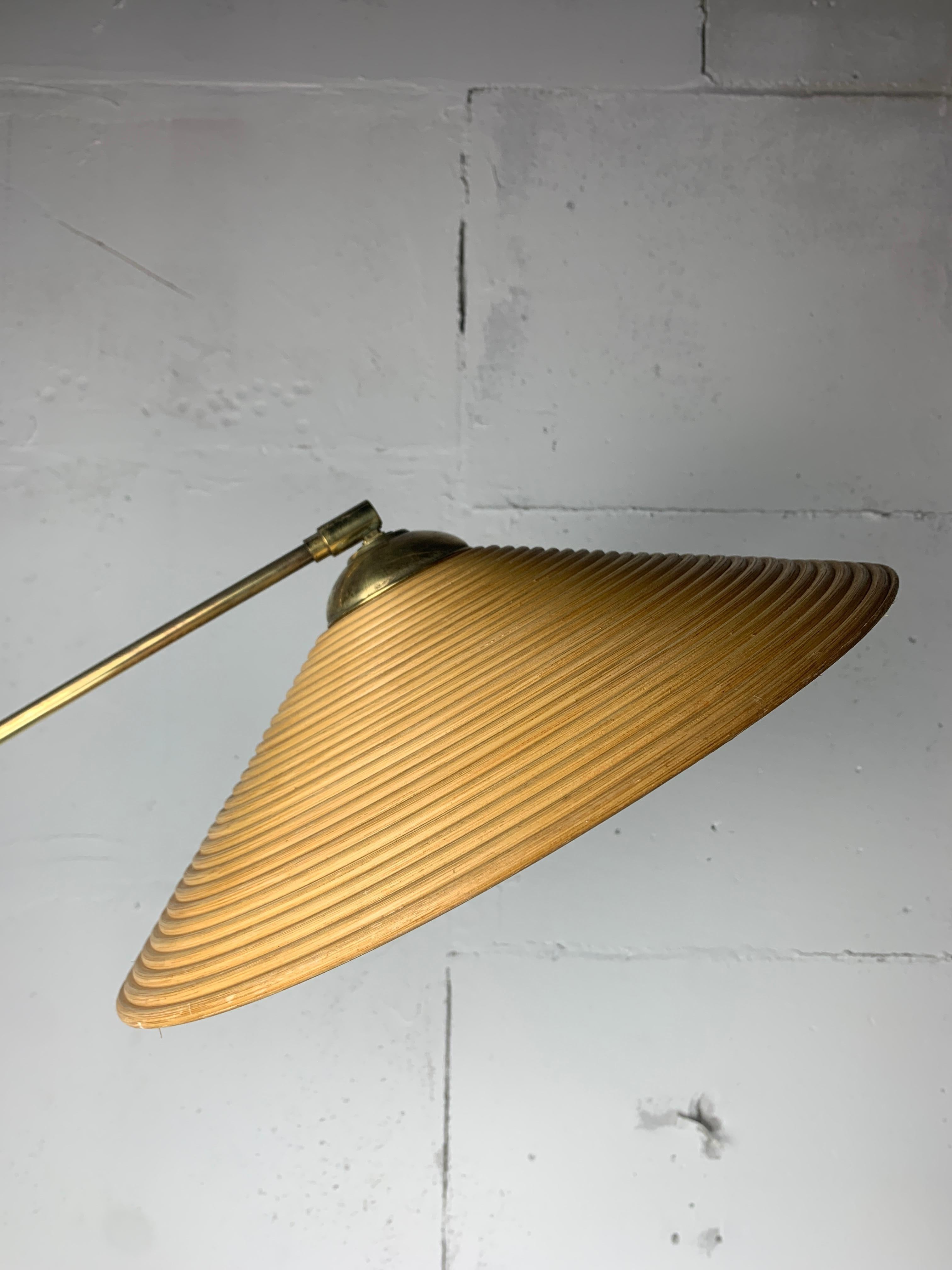 Italian Adjustable Floor Lamp in Pencil Reed, Bamboo, Rattan and Brass, 1970s 7