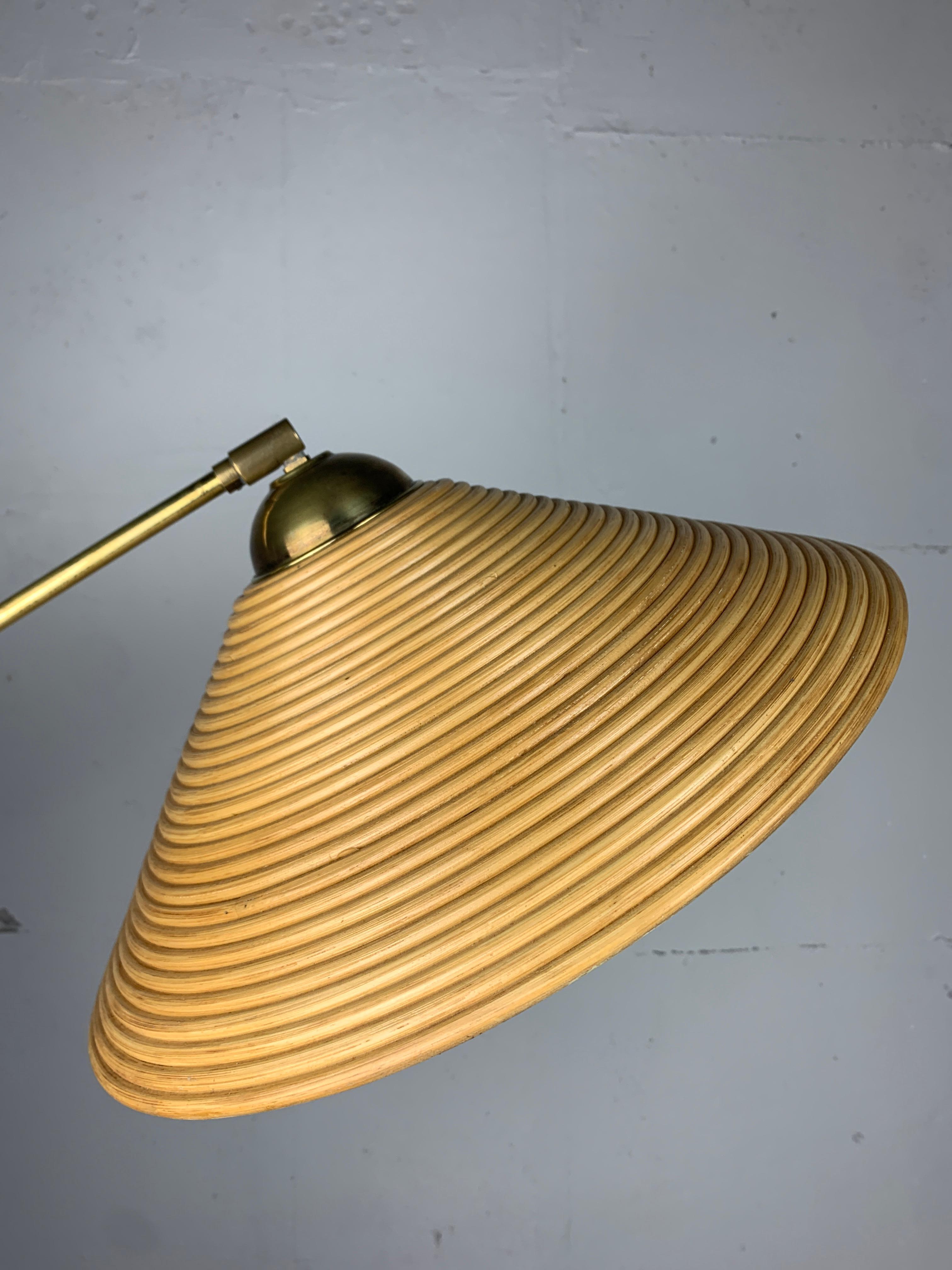 Italian Adjustable Floor Lamp in Pencil Reed, Bamboo, Rattan and Brass, 1970s 9