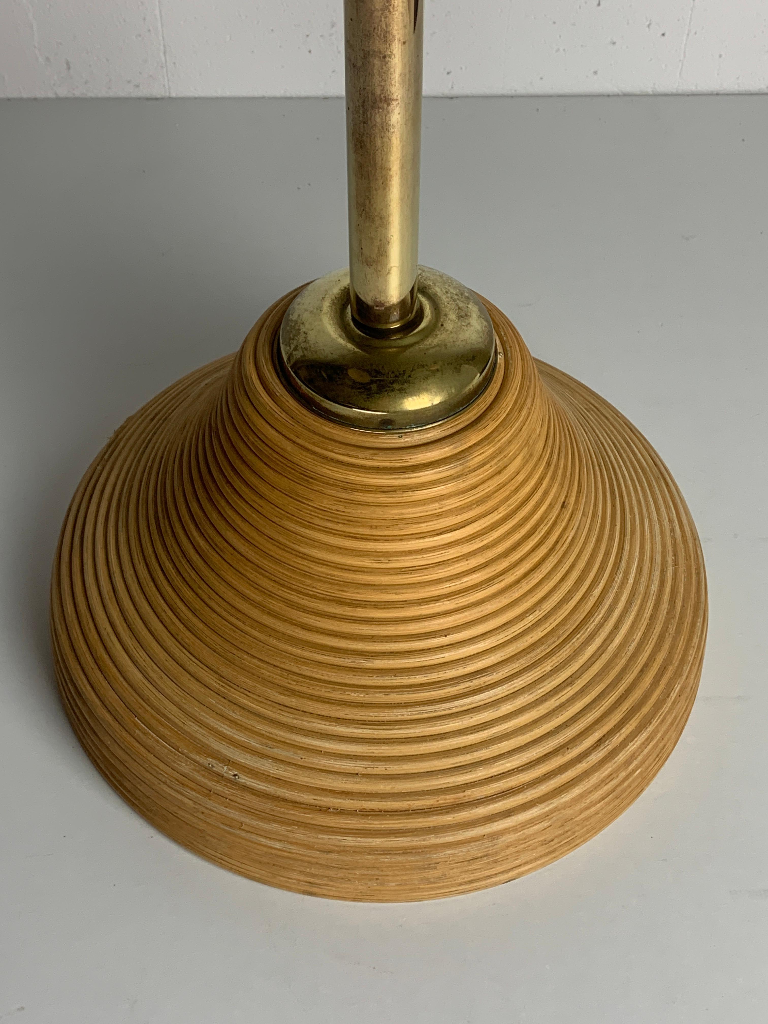 Late 20th Century Italian Adjustable Floor Lamp in Pencil Reed, Bamboo, Rattan and Brass, 1970s