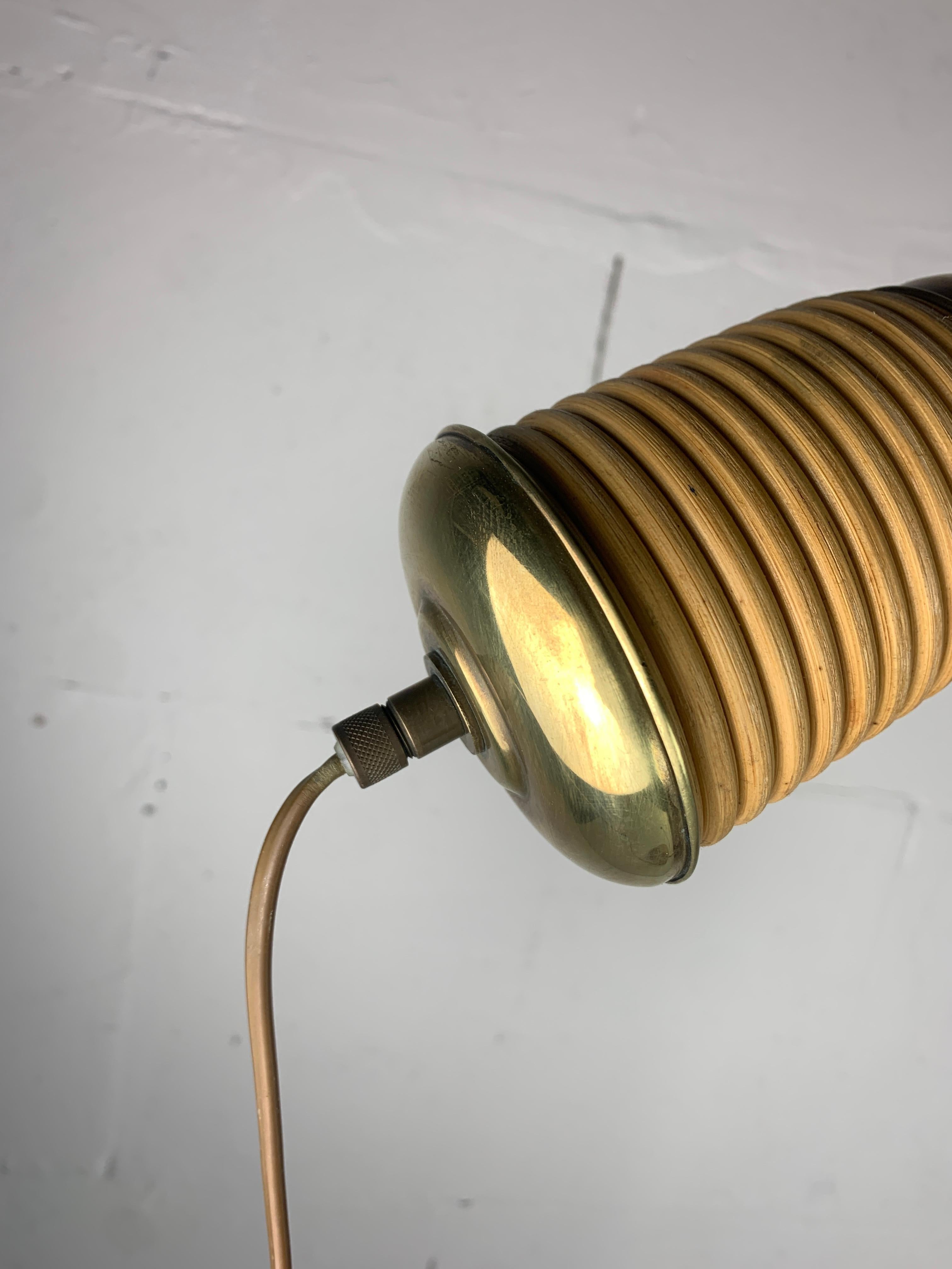 Italian Adjustable Floor Lamp in Pencil Reed, Bamboo, Rattan and Brass, 1970s 2