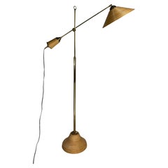 Italian Adjustable Floor Lamp in Pencil Reed, Bamboo, Rattan and Brass, 1970s