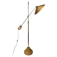 Italian Adjustable Floor Lamp in Pencil Reed, Bamboo, Rattan and Brass, 1970s