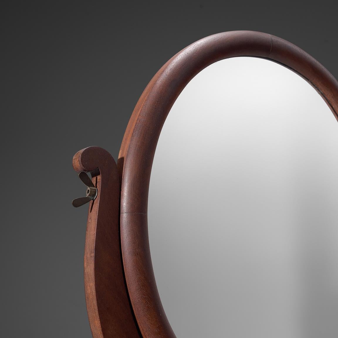 Art Deco Italian Adjustable Oval Mirror in Walnut