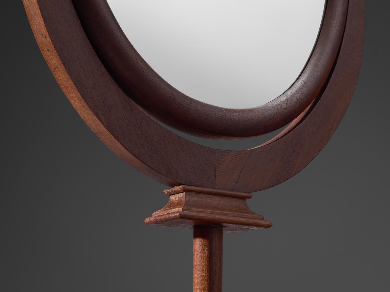 Mid-20th Century Italian Adjustable Oval Mirror in Walnut