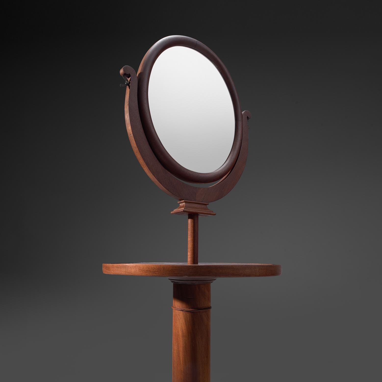 Glass Italian Adjustable Oval Mirror in Walnut