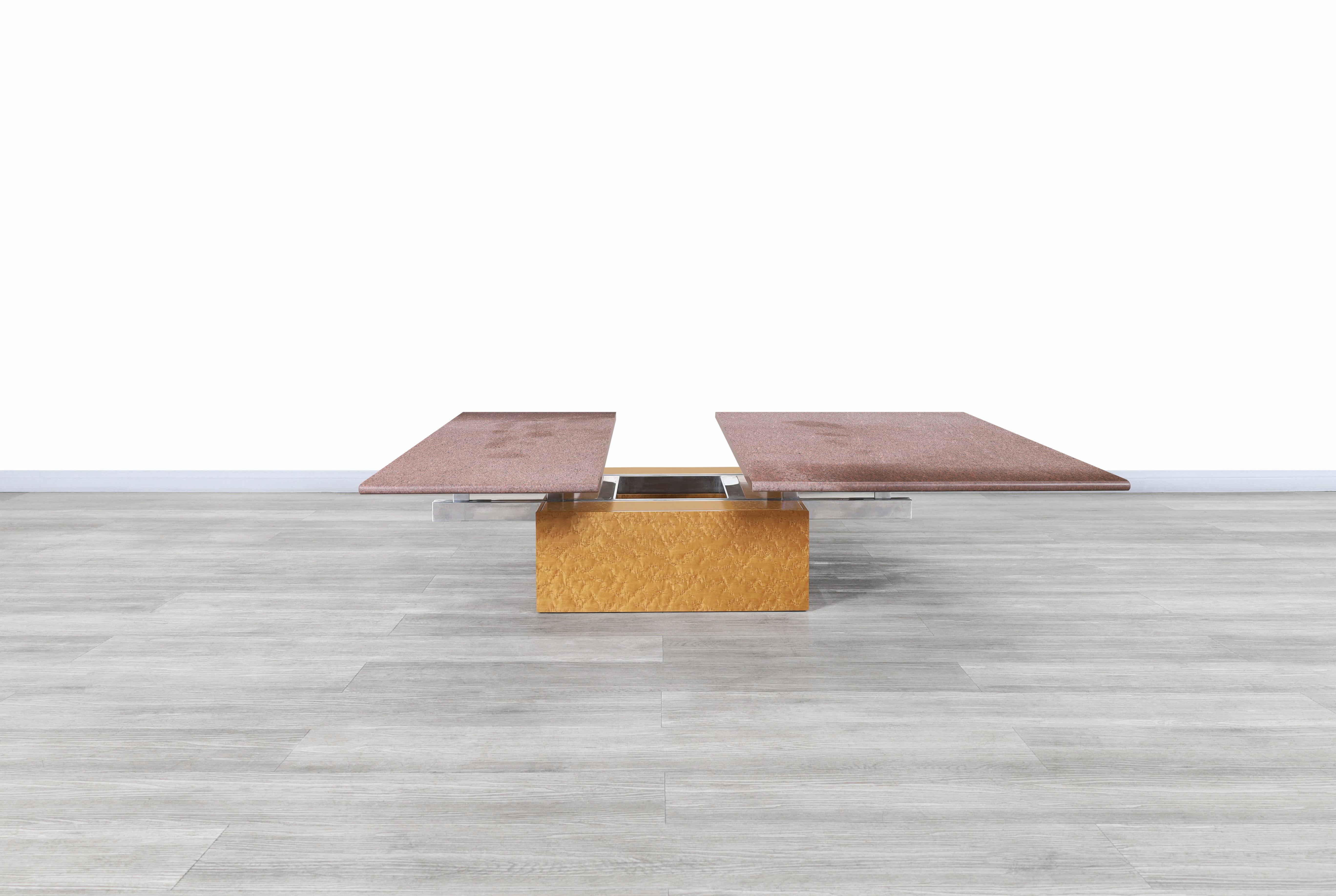 Steel Italian Adjustable Birds-Eye Maple Coffee Table by Giovanni Offredi for Saporiti For Sale