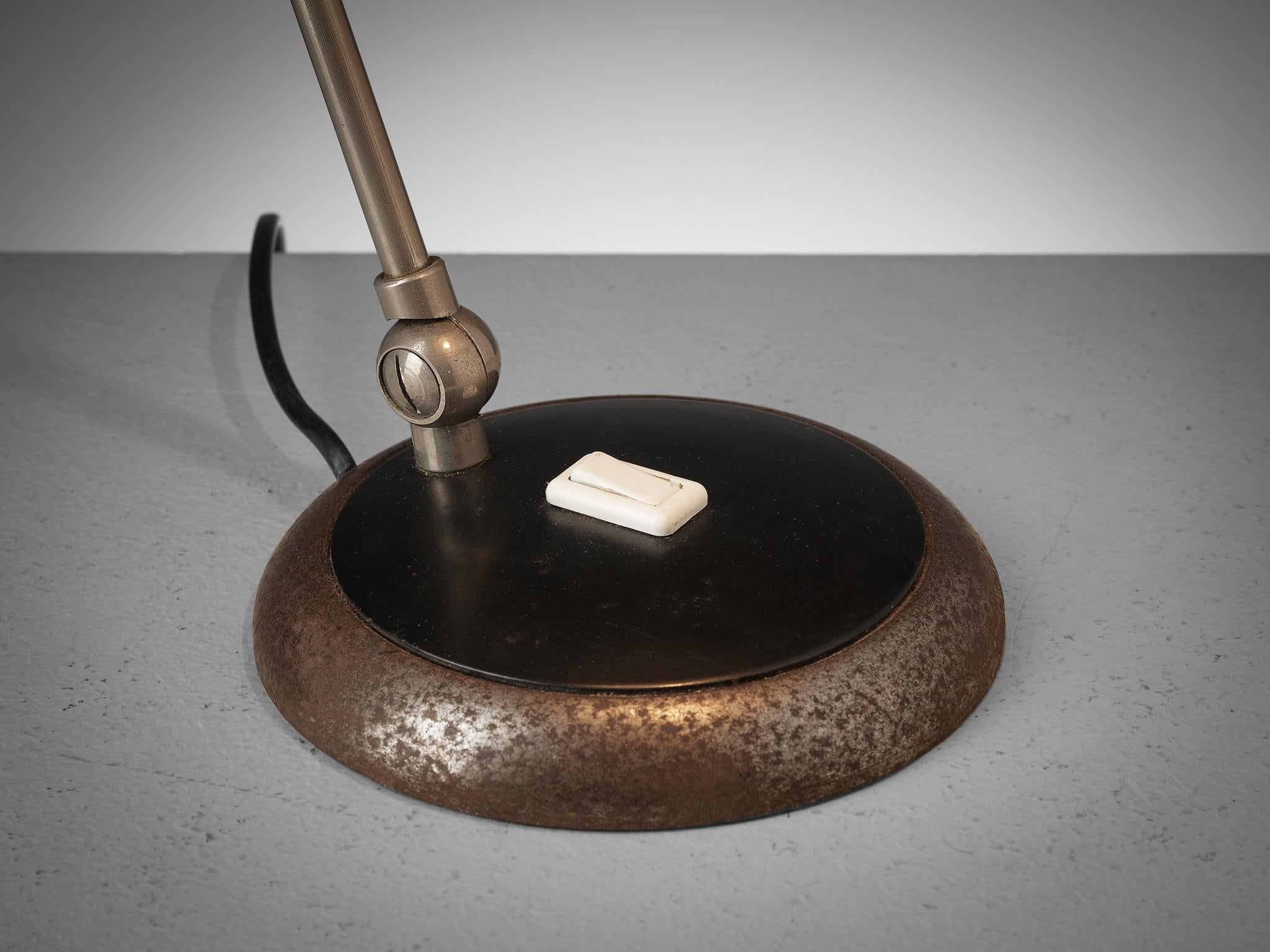 Mid-Century Modern Italian Adjustable Table Lamp in Brushed Aluminum and Iron