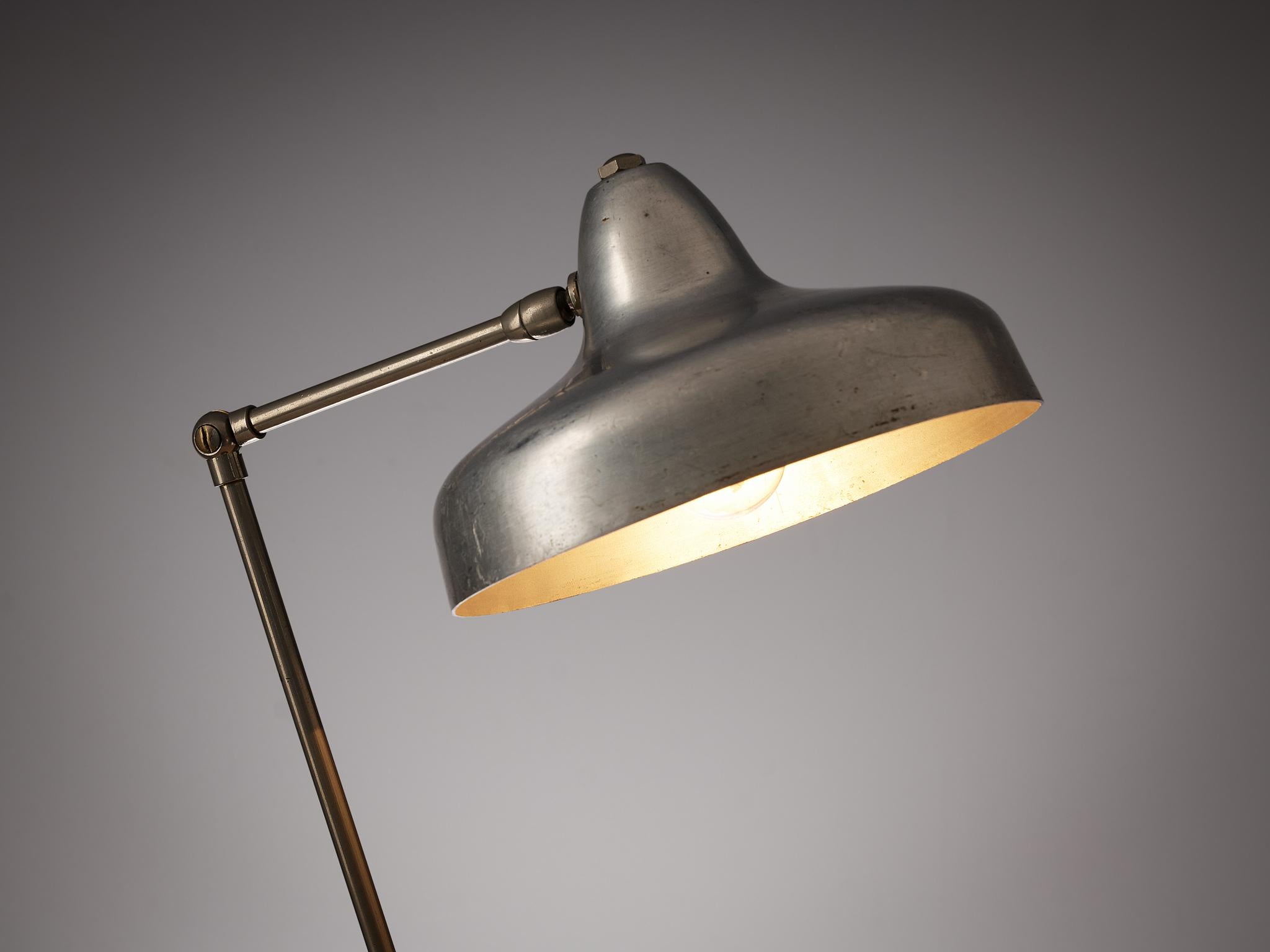 Mid-20th Century Italian Adjustable Table Lamp in Brushed Aluminum and Iron For Sale
