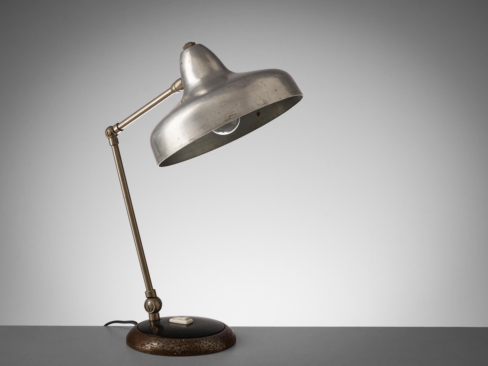 Italian Adjustable Table Lamp in Brushed Aluminum and Iron For Sale 2