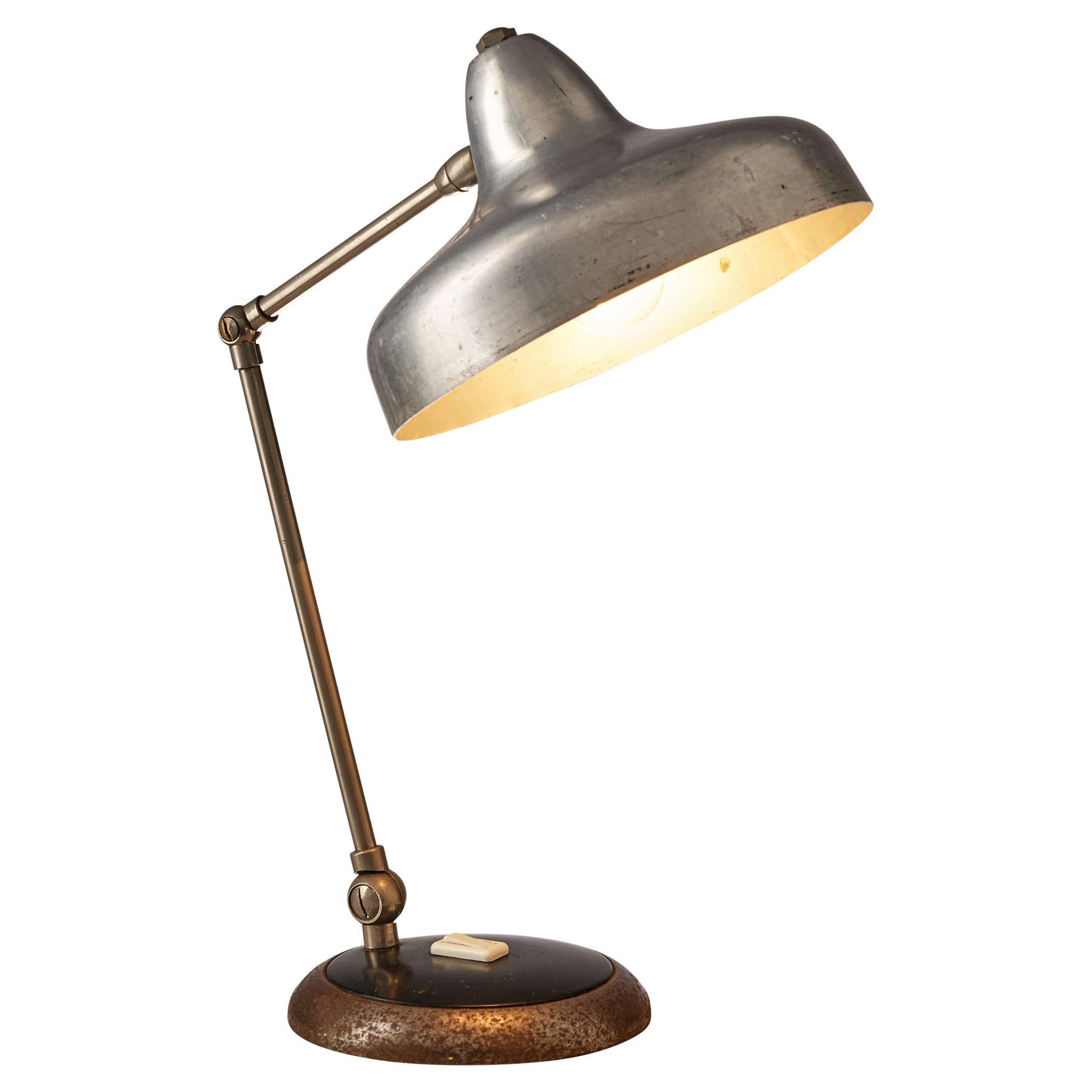 Italian Adjustable Table Lamp in Brushed Aluminum and Iron For Sale