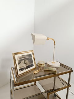 Italian Adjustable Table Lamp in Ivory White & Gilded Metal By F. Fabbian, 70s