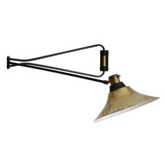 Italian, Adjustable Wall Light, Brass, Black Lacquered Metal, Italy, 1950s