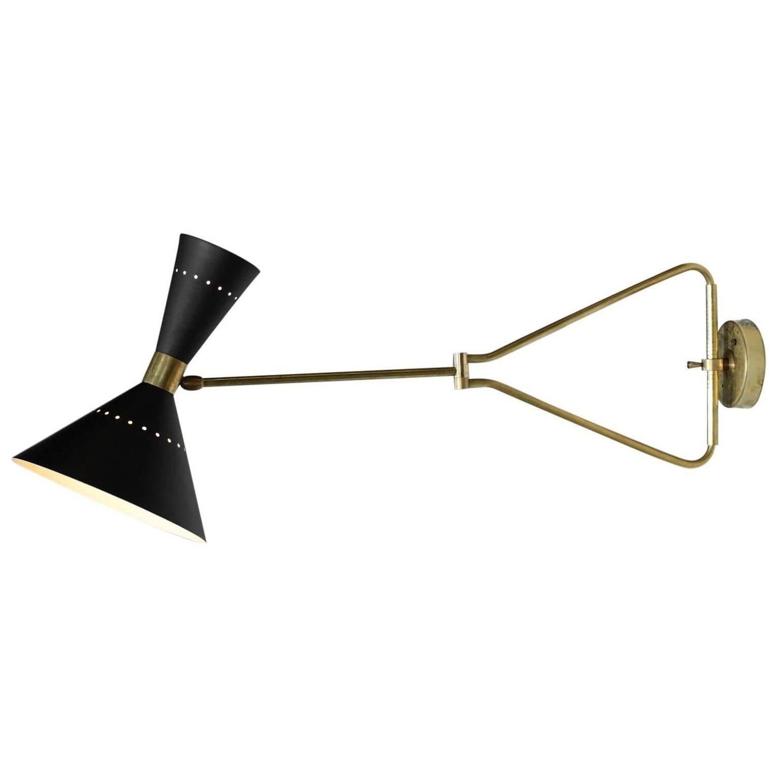 Italian Adjustable Wall Light "Rafaela" Black Modern Brass For Sale