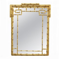 Italian Aesthetic 47" Faux Bamboo Gilt Wood Mirror With Greek Key Elements C1930