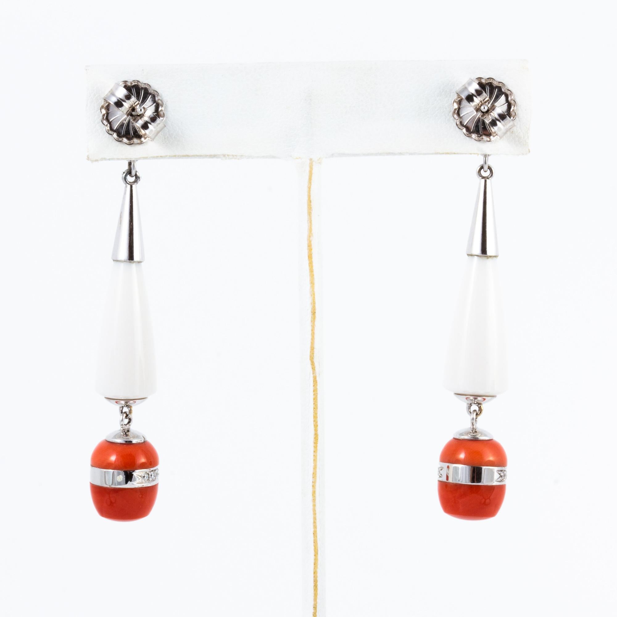 Italian Agate and Coral Earrings, 18 Karat Gold Handcrafted in Milan For Sale 5
