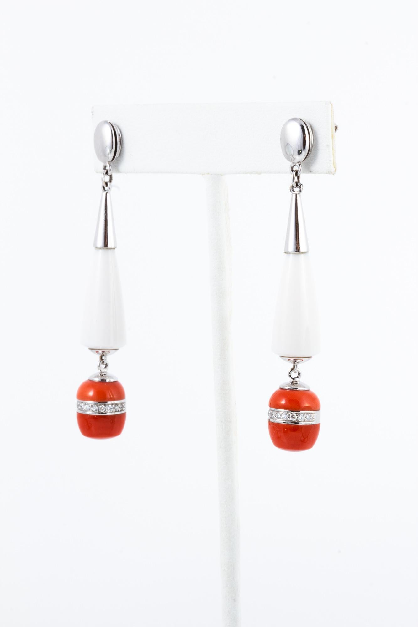 Italian Agate and Coral Earrings, 18 Karat Gold Handcrafted in Milan For Sale 9