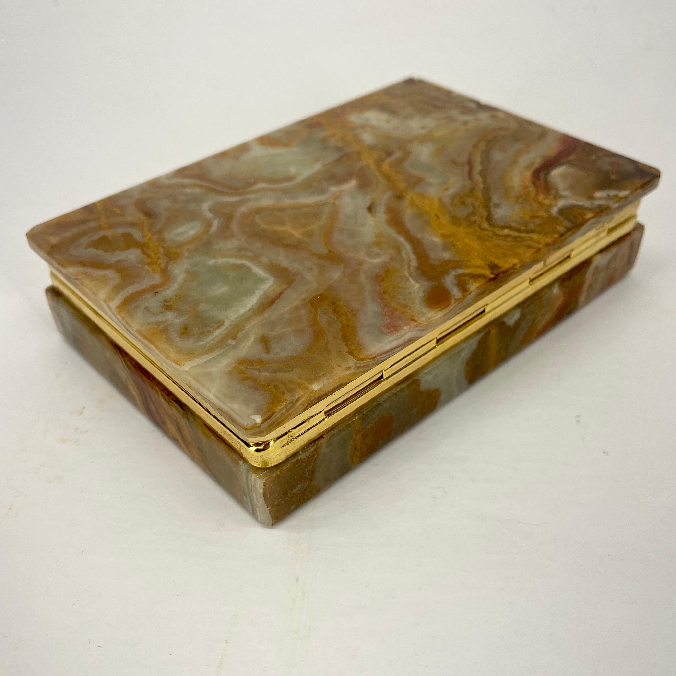Italian Agate Jewelry Box with Gilt Brass Hardware, Circa 1960's  For Sale 6