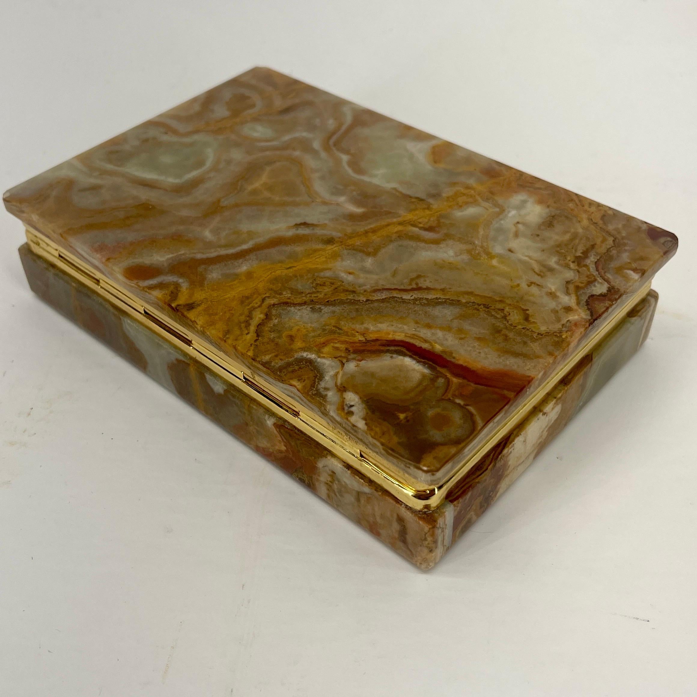 Italian Agate Jewelry Box with Gilt Brass Hardware, Circa 1960's  For Sale 7