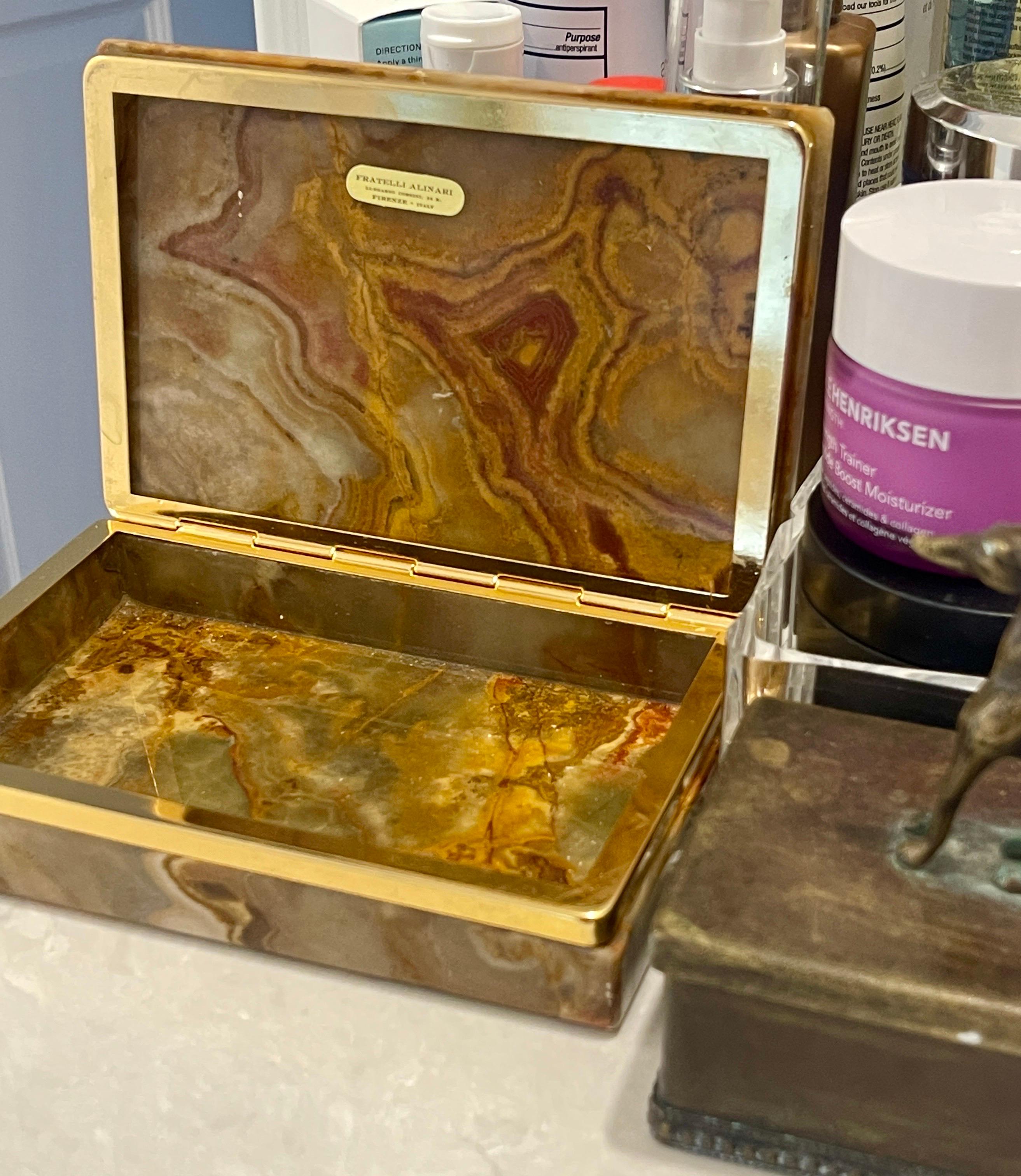 Italian Agate Jewelry Box with Gilt Brass Hardware, Circa 1960's  For Sale 14