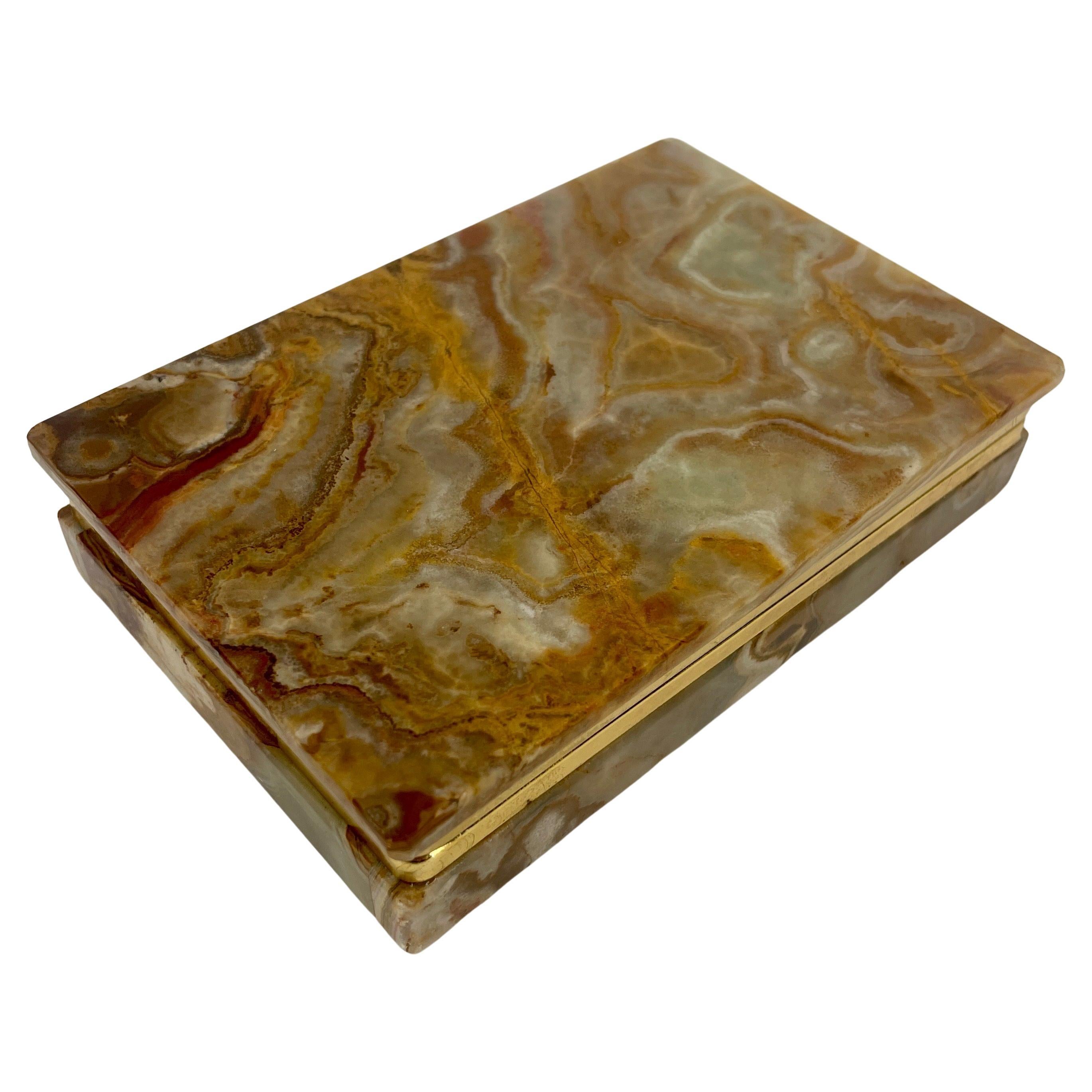 Hollywood Regency Italian Agate Jewelry Box with Gilt Brass Hardware, Circa 1960's  For Sale