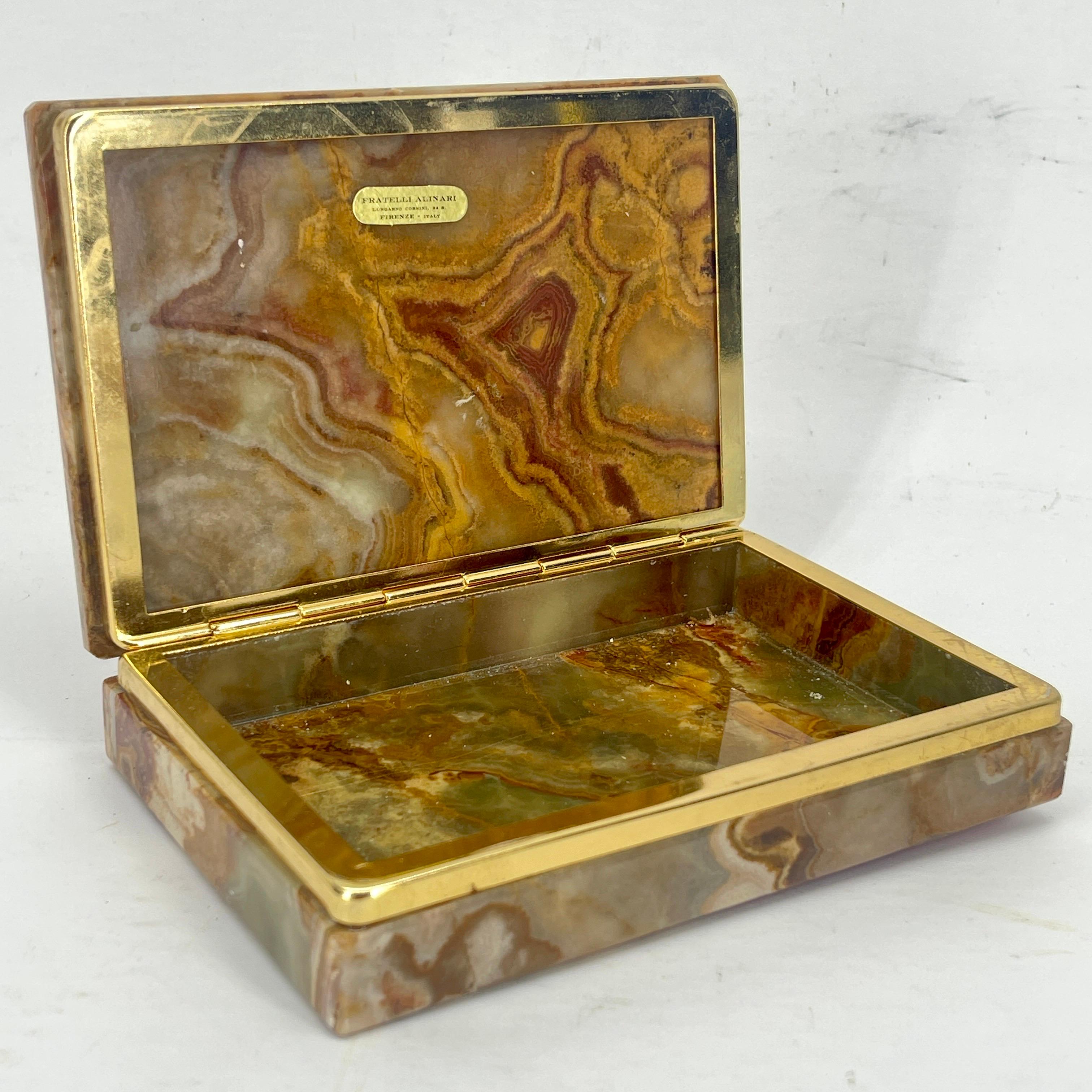 20th Century Italian Agate Jewelry Box with Gilt Brass Hardware, Circa 1960's  For Sale
