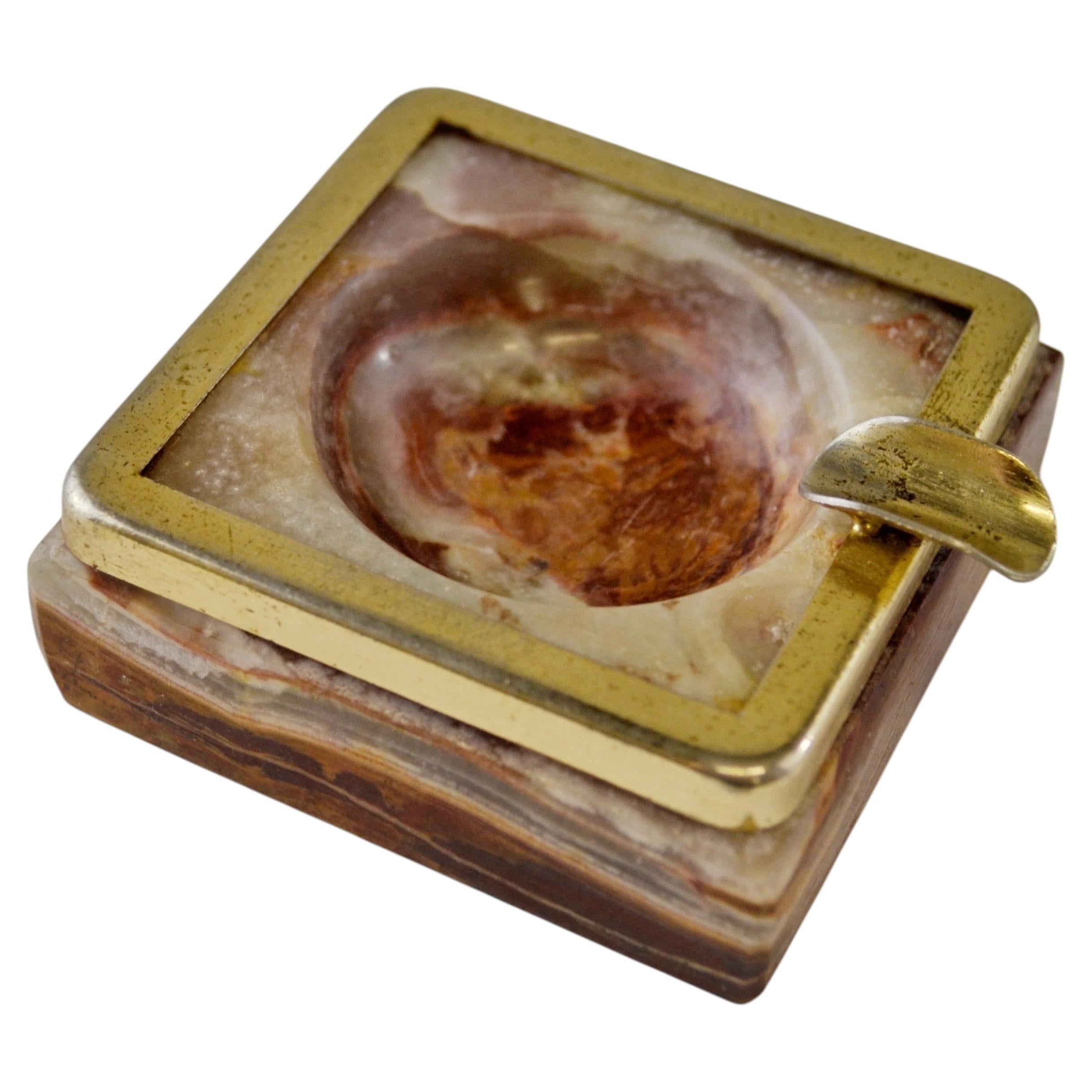 Italian Agate Vide-Poche with Brass Mount, Unique 1970s Design