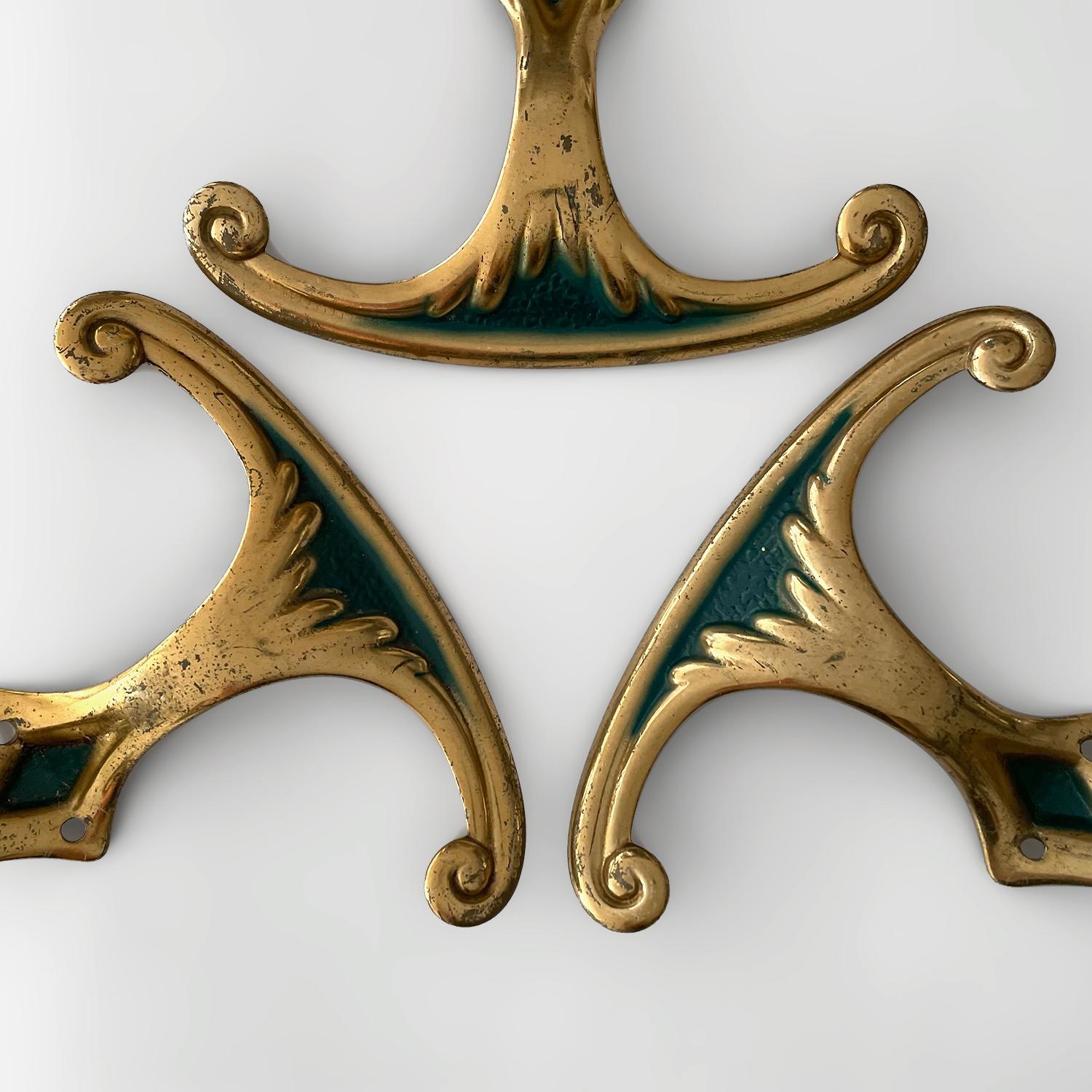 Italian Aged Brass Wall Hooks - 3 available  In Good Condition For Sale In Los Angeles, CA