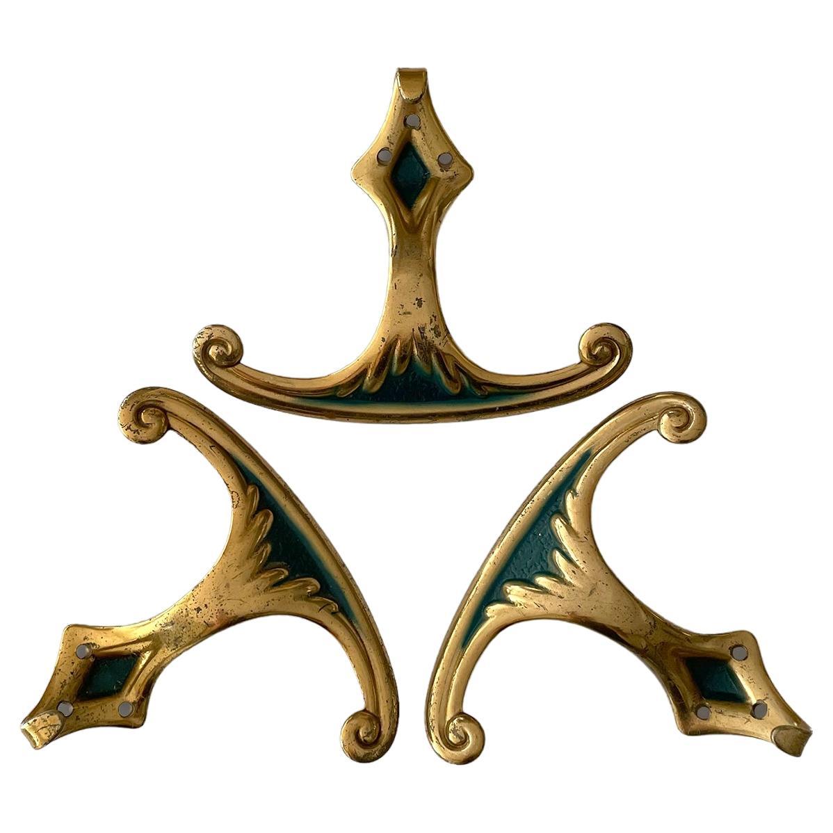 Italian Aged Brass Wall Hooks - 3 available  For Sale