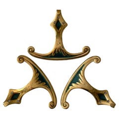 Retro Italian Aged Brass Wall Hooks - 3 available 