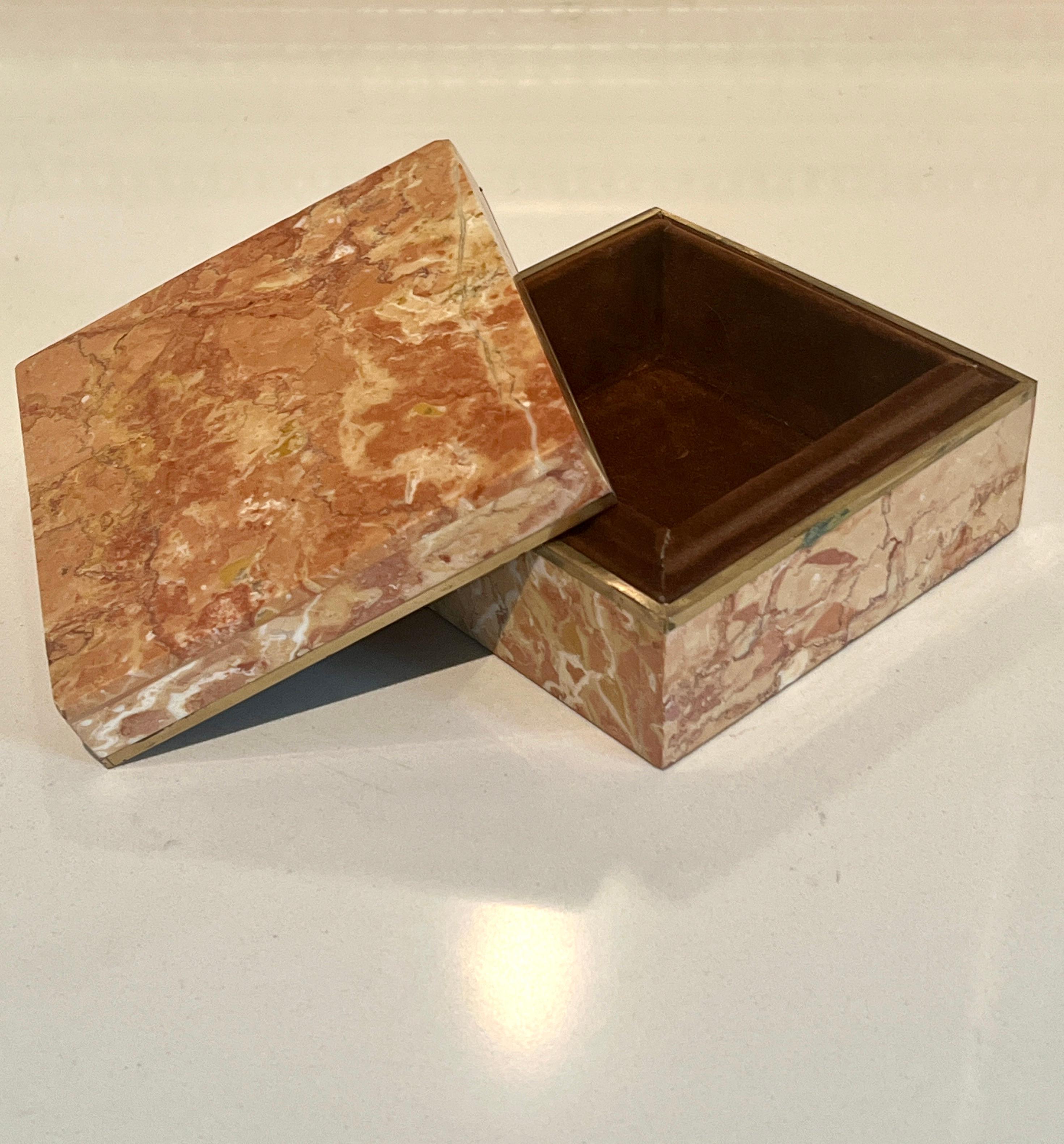 Brass Italian Alabaster 4 Inch Velvet Lined Box  For Sale