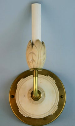 Italian Alabaster and Brass Flower Wall Sconces Circa 1940's a Pair