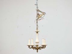 Italian Alabaster and Bronze Five-Light Chandelier, Mid-20th Century