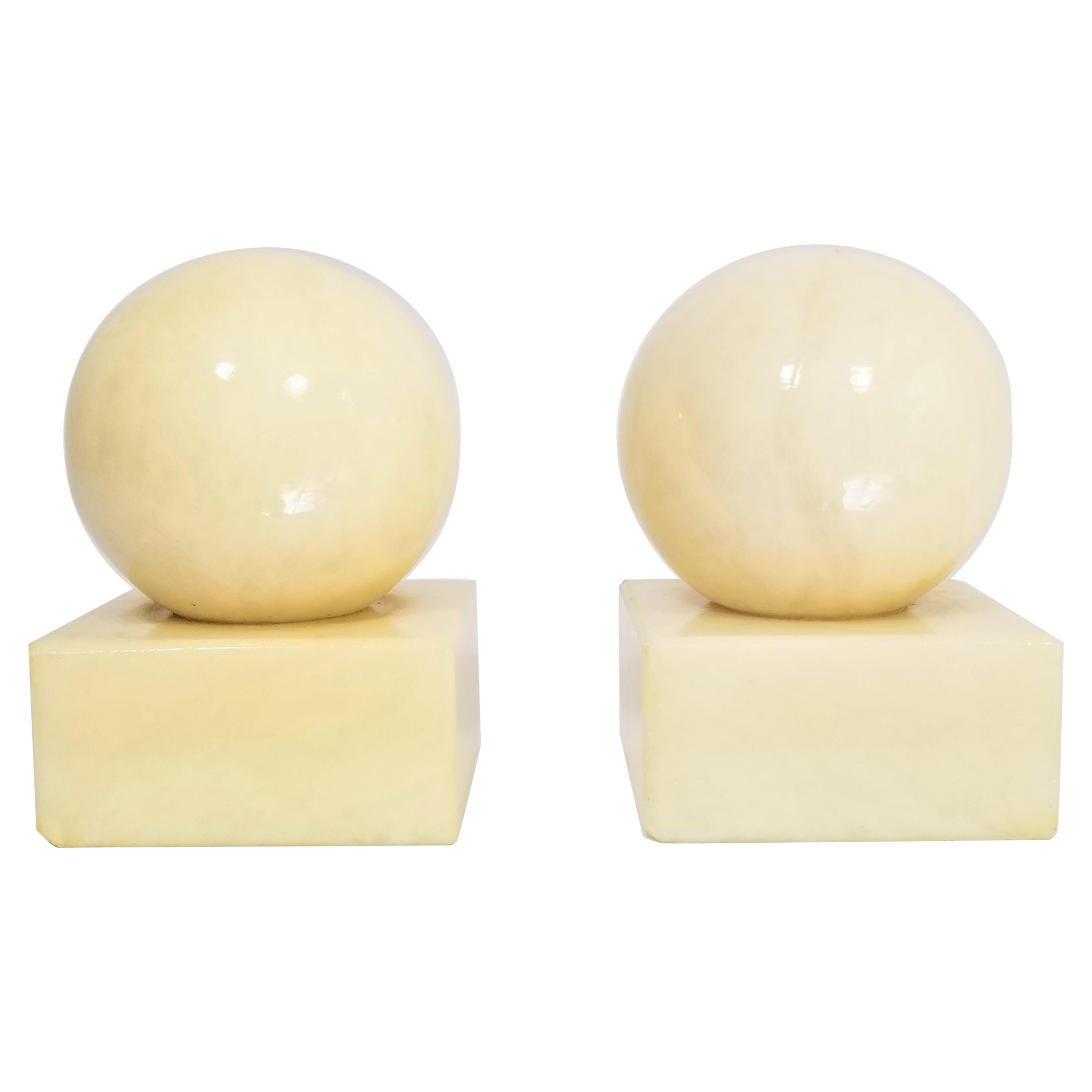Italian Alabaster Bookends Geometric Hand Carved Made in Italy, Midcentury
