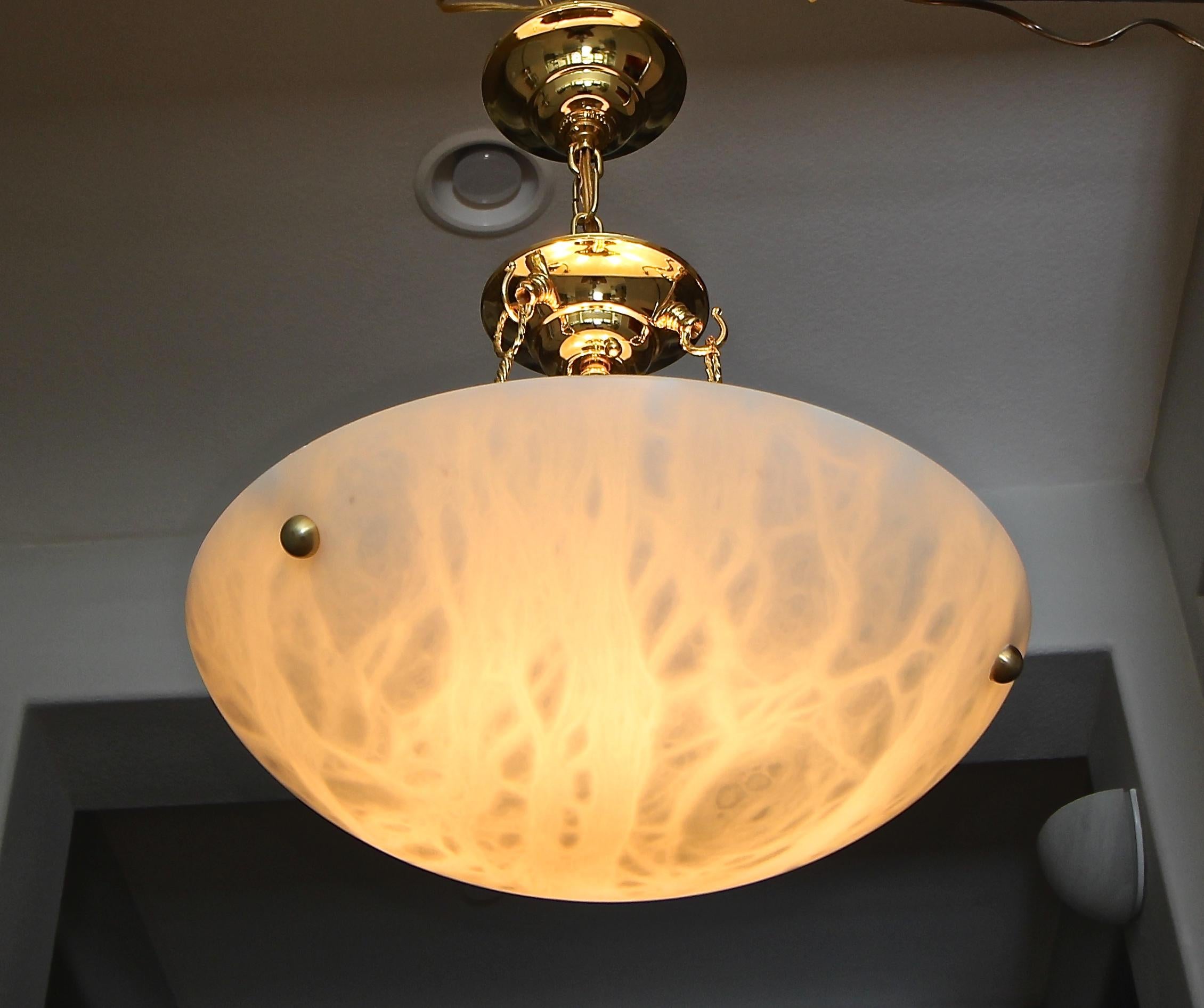 Italian Alabaster Brass Chandelier Pendant Ceiling Light 3