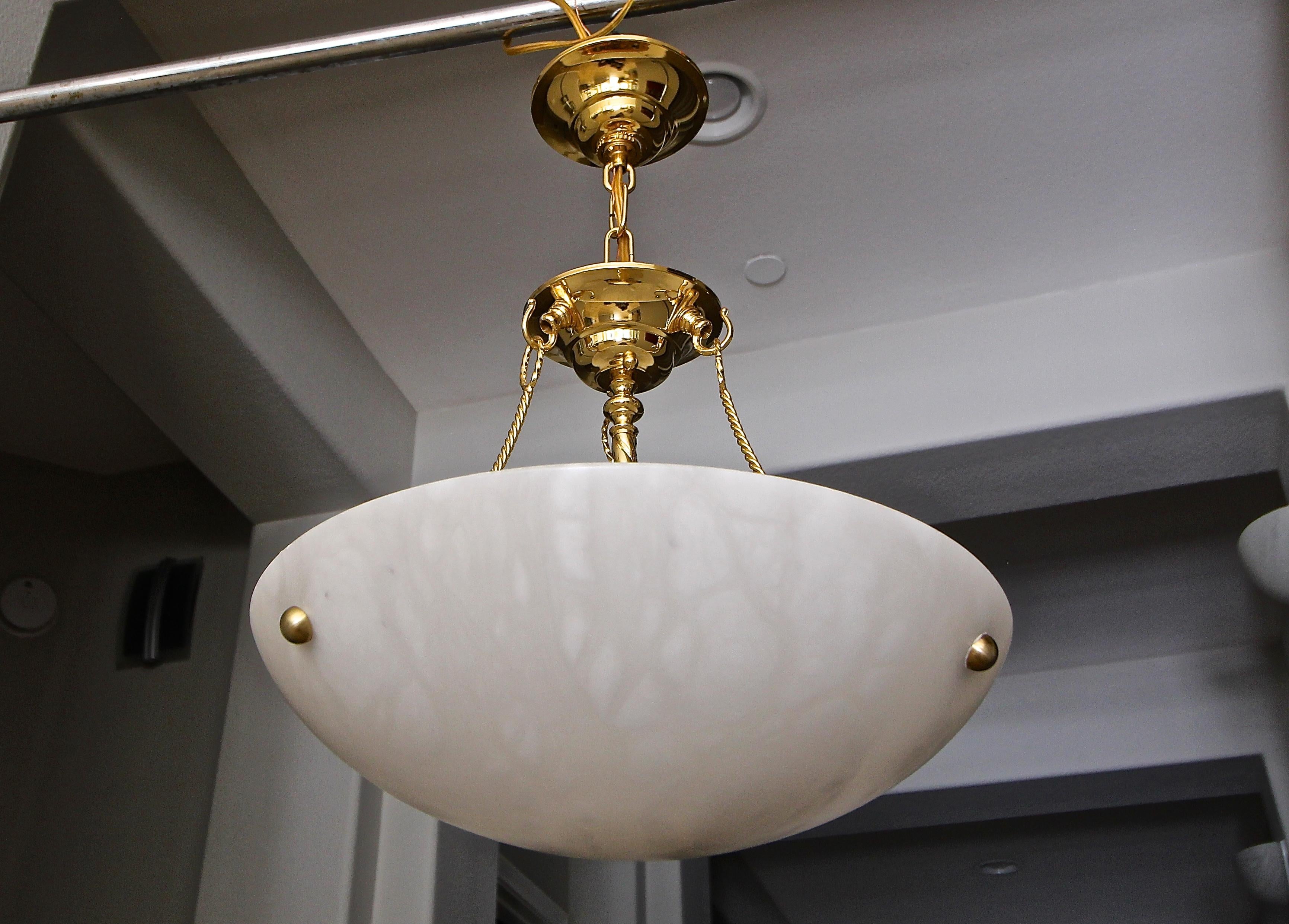 alabaster and brass chandelier