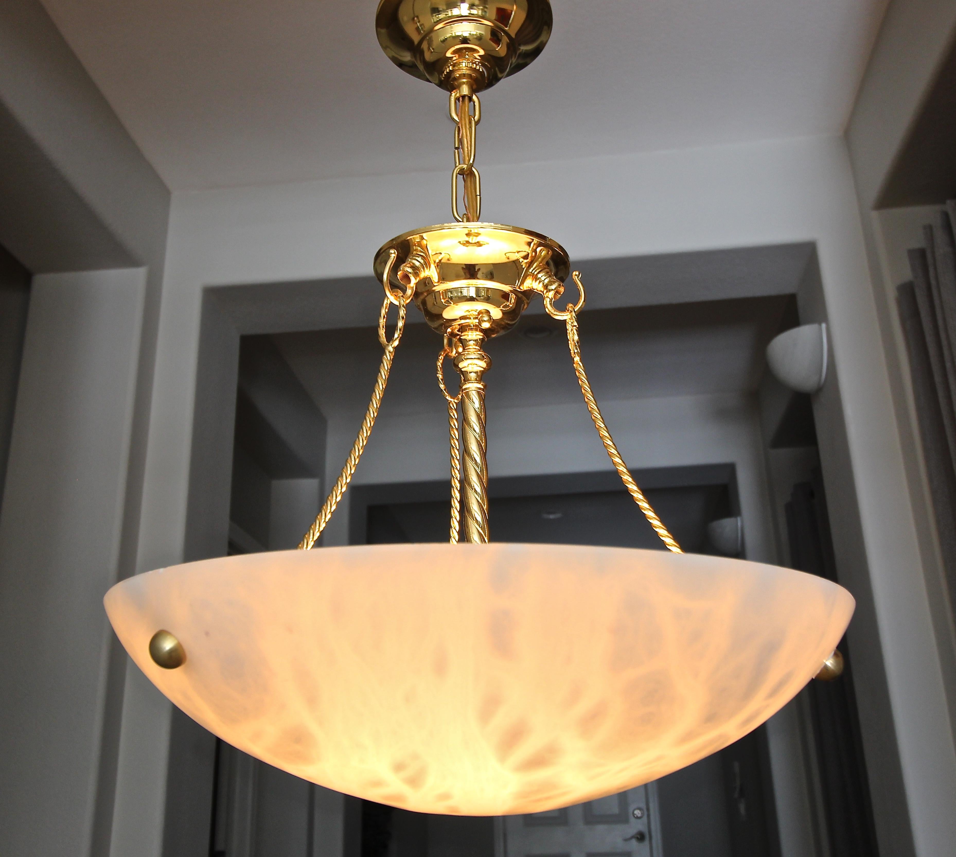 Italian Alabaster Brass Chandelier Pendant Ceiling Light 1