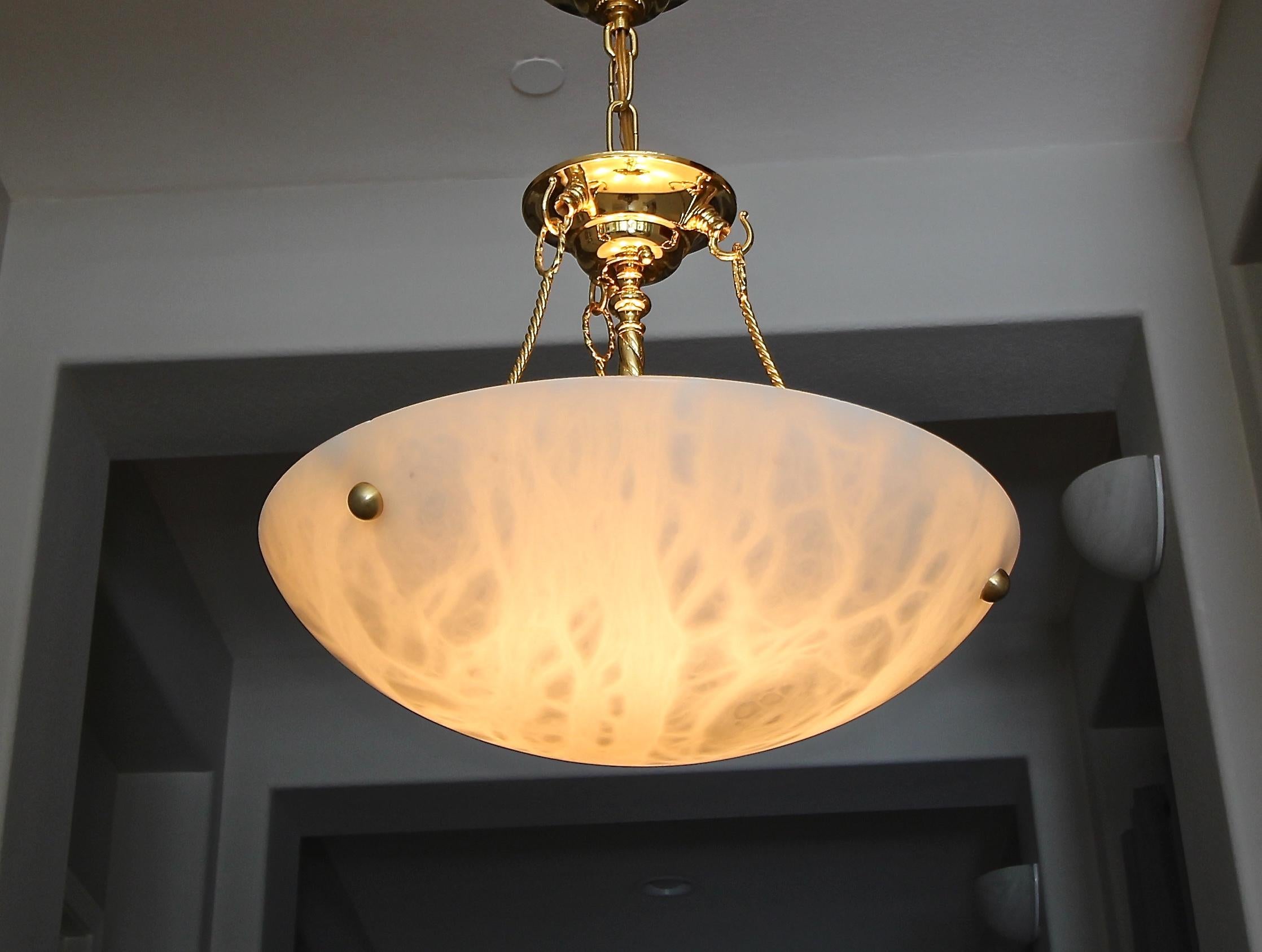 Italian Alabaster Brass Chandelier Pendant Ceiling Light 2